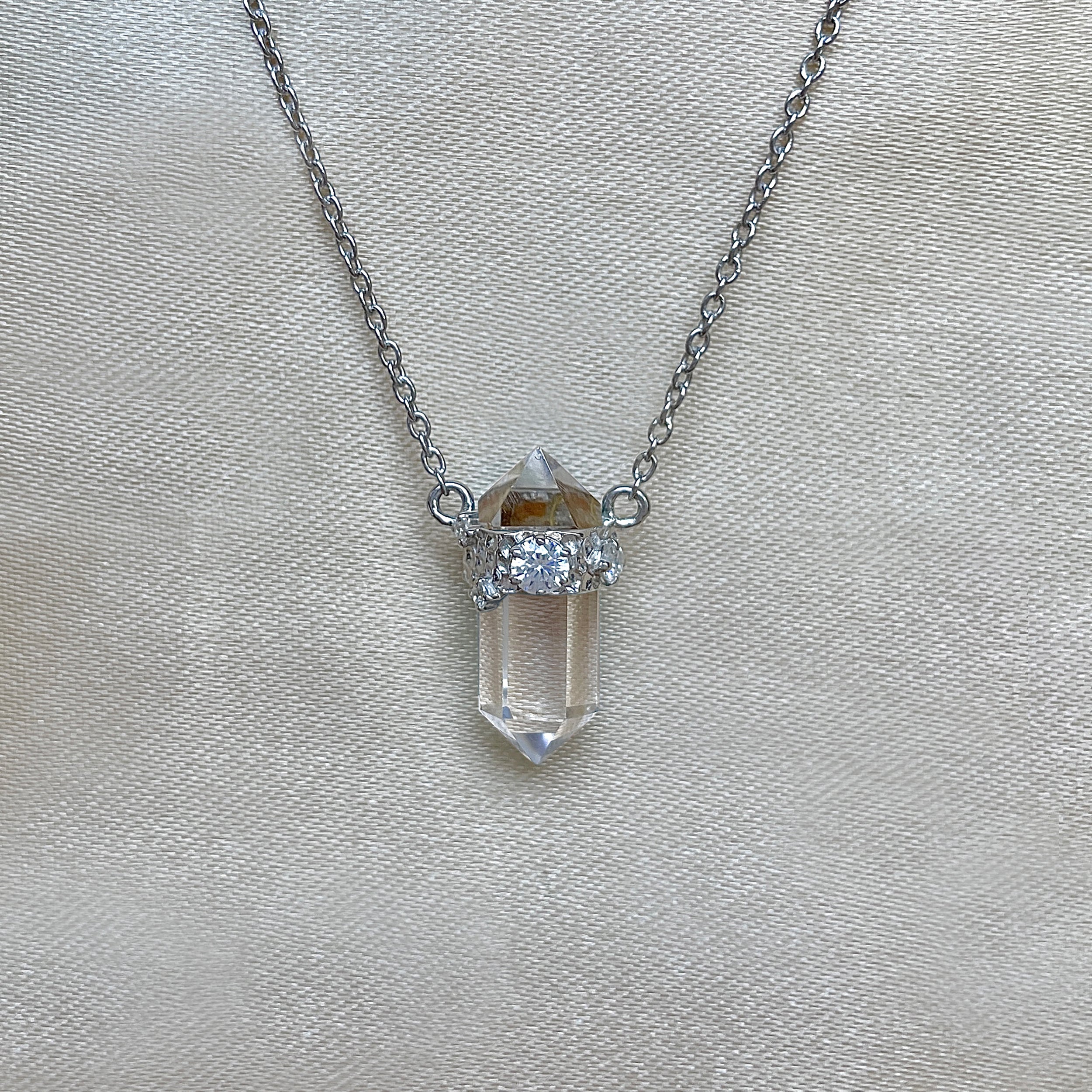 Crystal & White Topaz Pencil Necklace-(CST-RDN-136.)