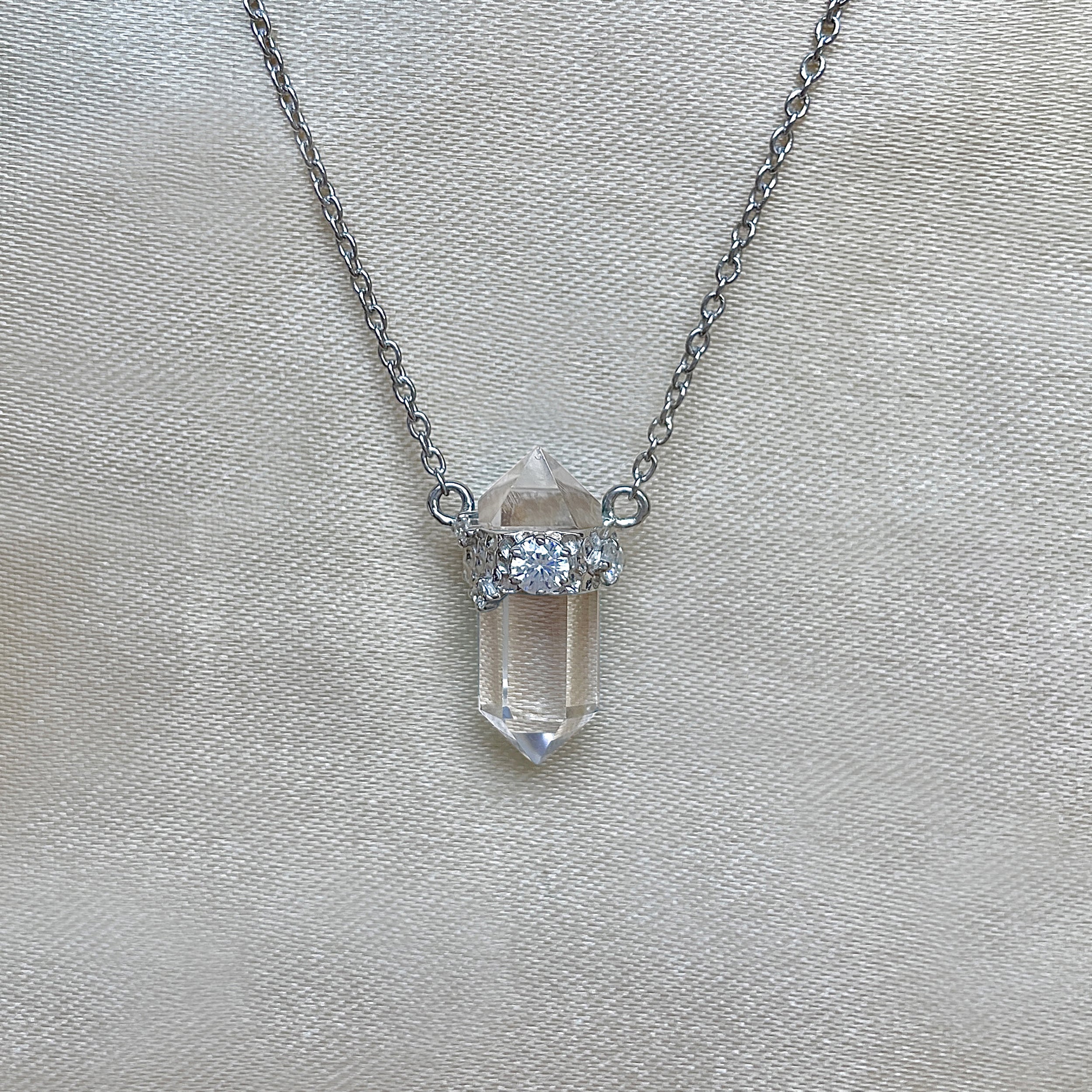 Crystal & White Topaz Pencil Necklace-(CST-SN-136.)