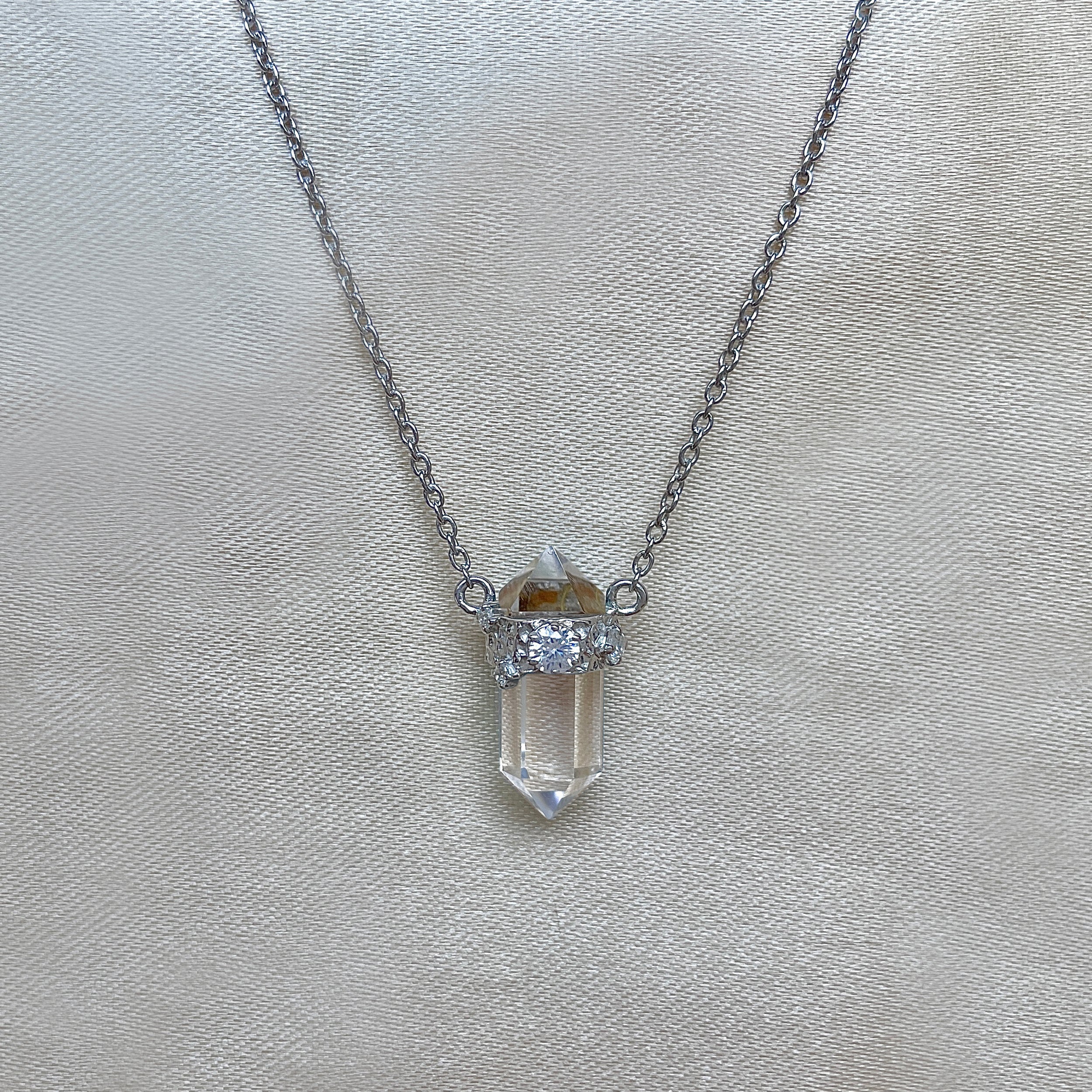 Crystal & White Topaz Pencil Necklace-(CST-RDN-136.)