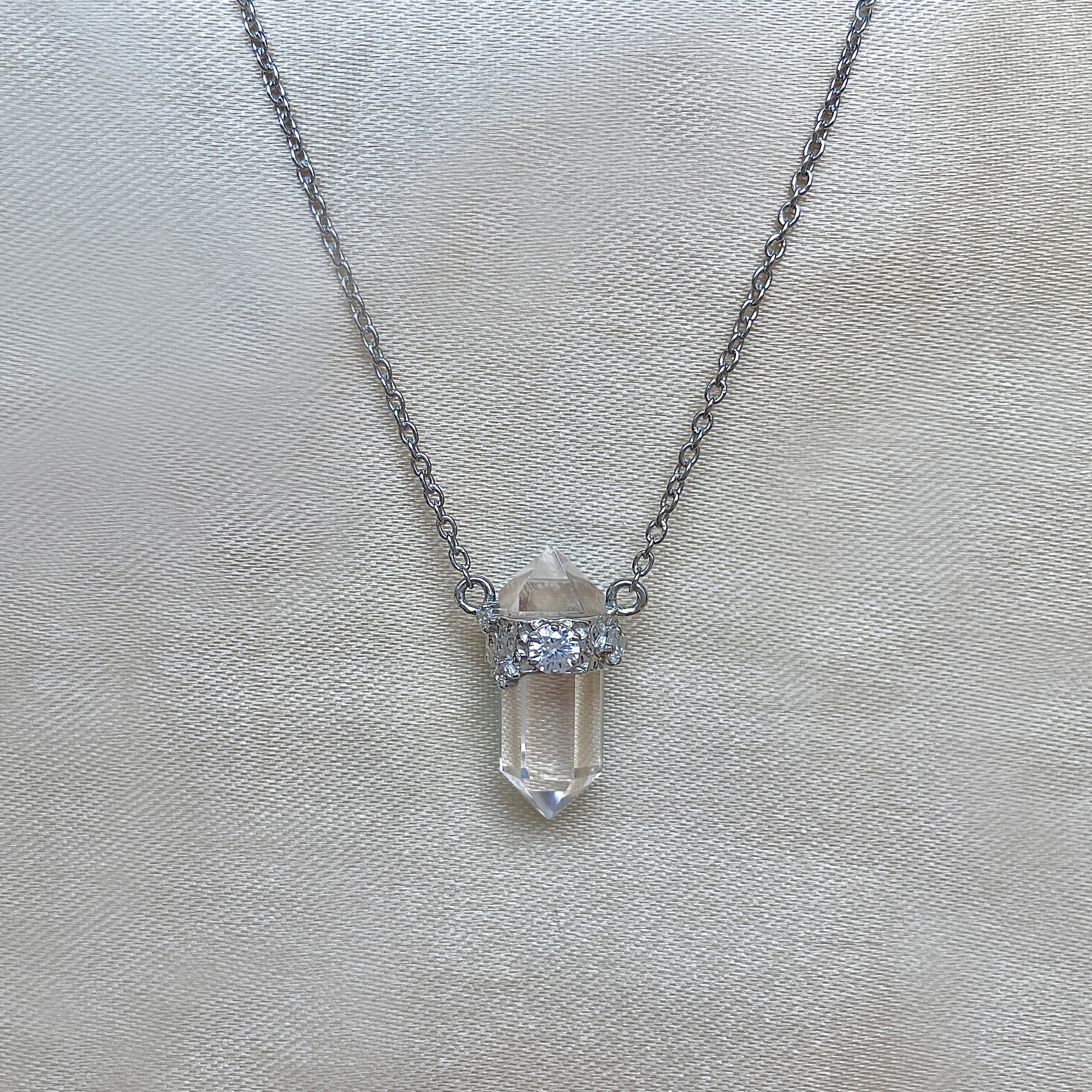 Crystal & White Topaz Pencil Necklace-(CST-SN-136.)