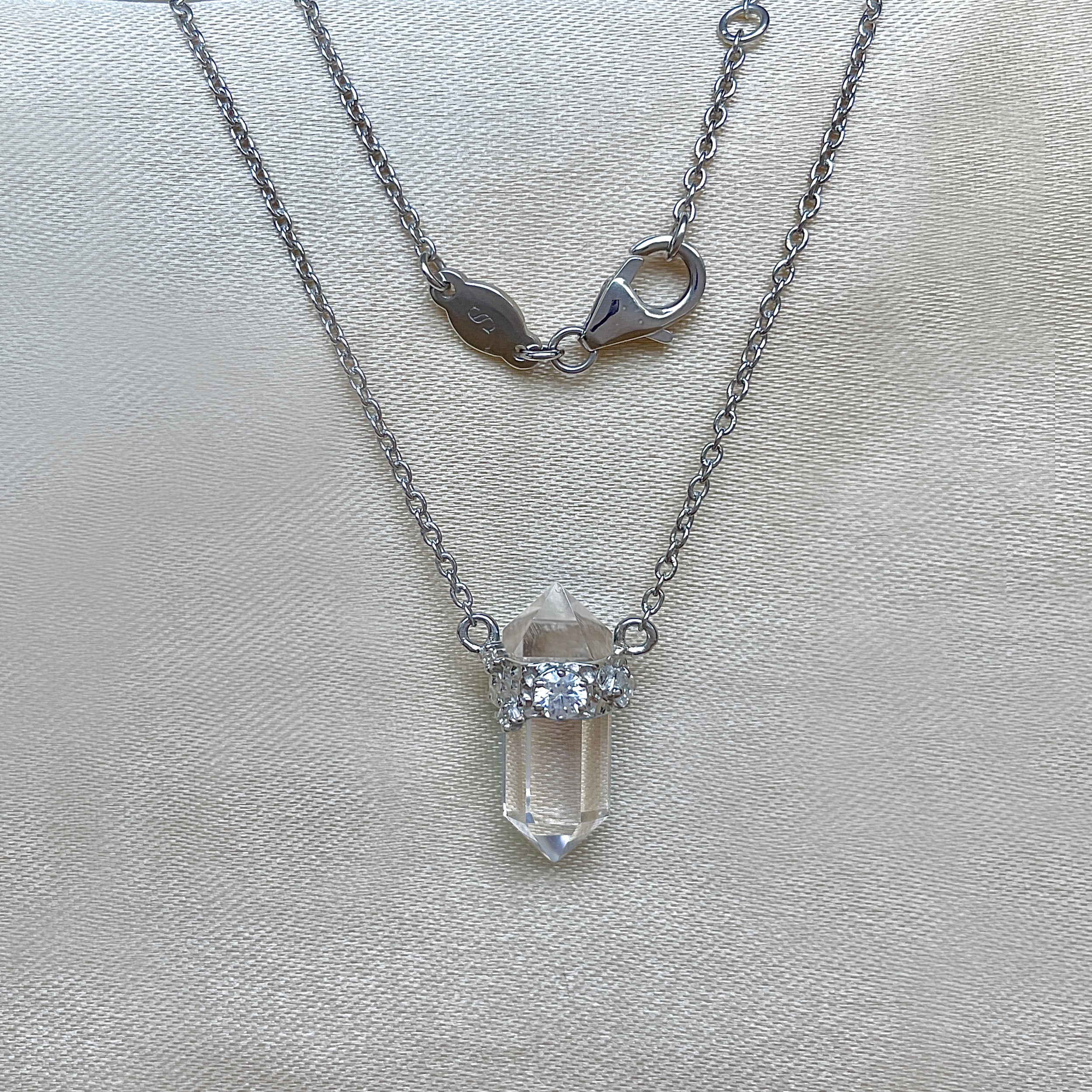 Crystal & White Topaz Pencil Necklace-(CST-SN-136.)
