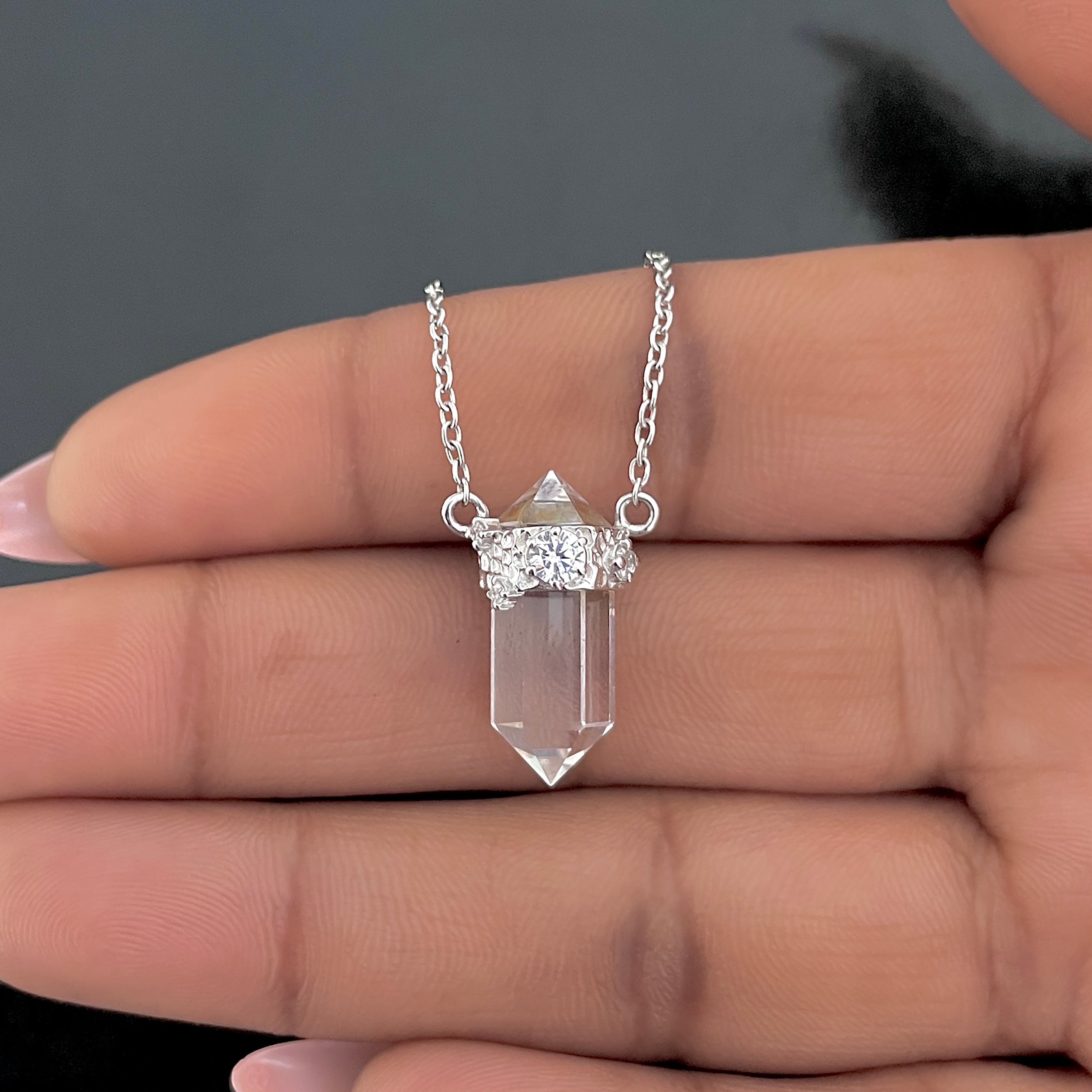 Crystal & White Topaz Pencil Necklace-(CST-RDN-136.)