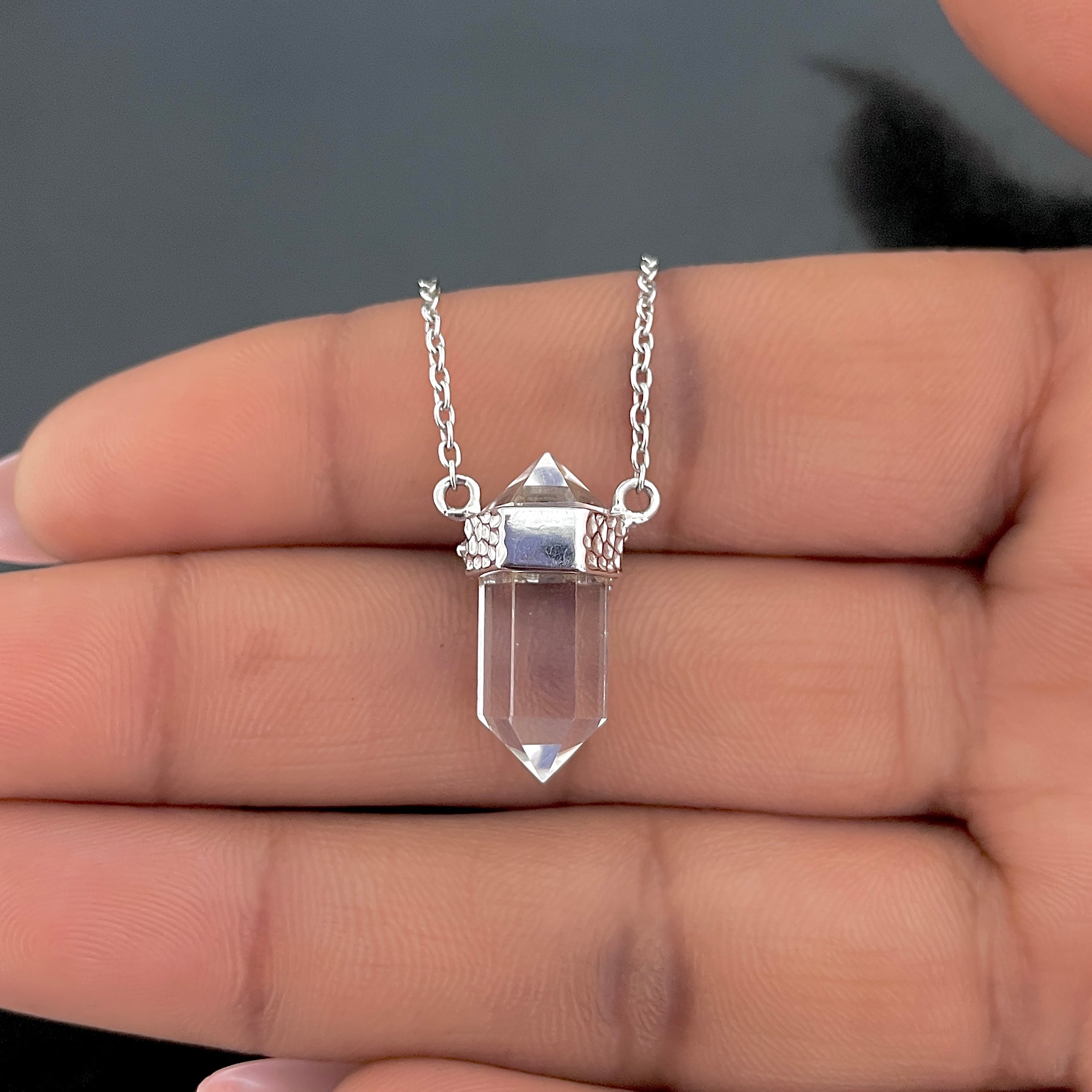 Crystal & White Topaz Pencil Necklace-(CST-RDN-136.)