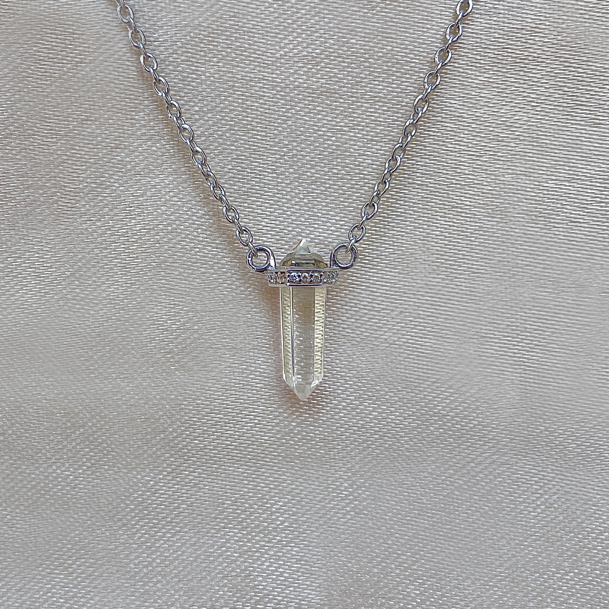 Crystal & White Topaz Pencil Necklace-(CST-SN-84.)