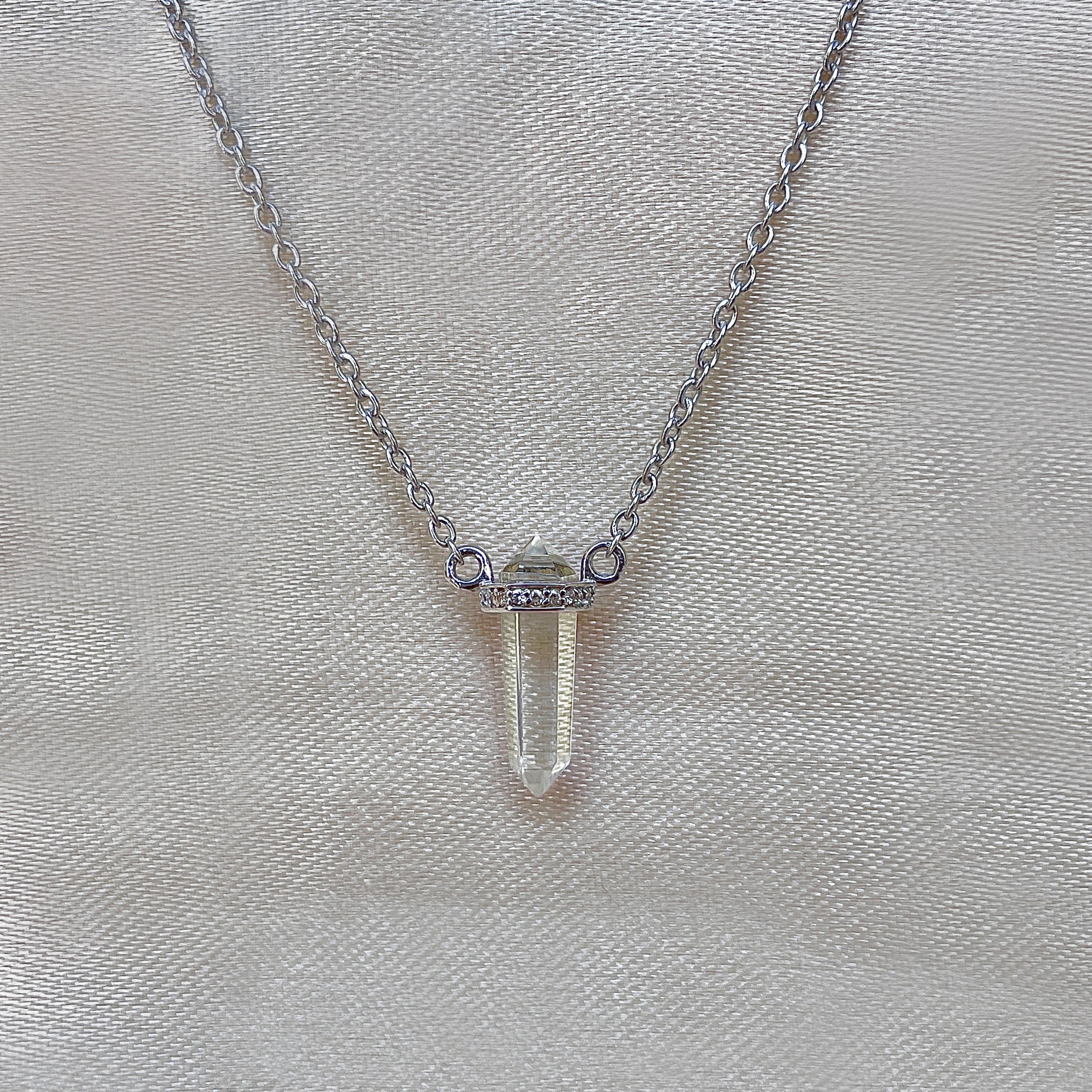 Crystal & White Topaz Pencil Necklace-(CST-RN-84.)