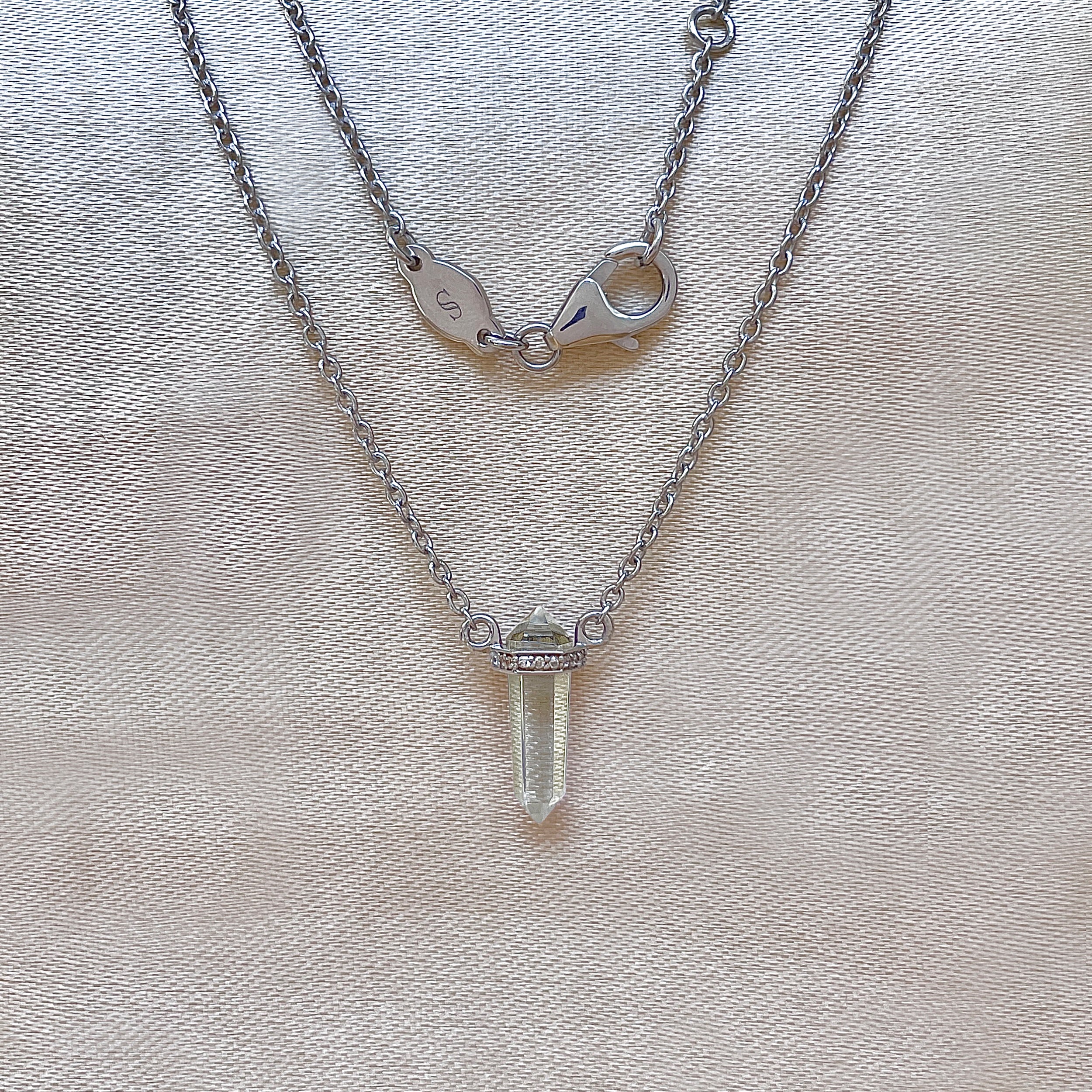 Crystal & White Topaz Pencil Necklace-(CST-RN-84.)