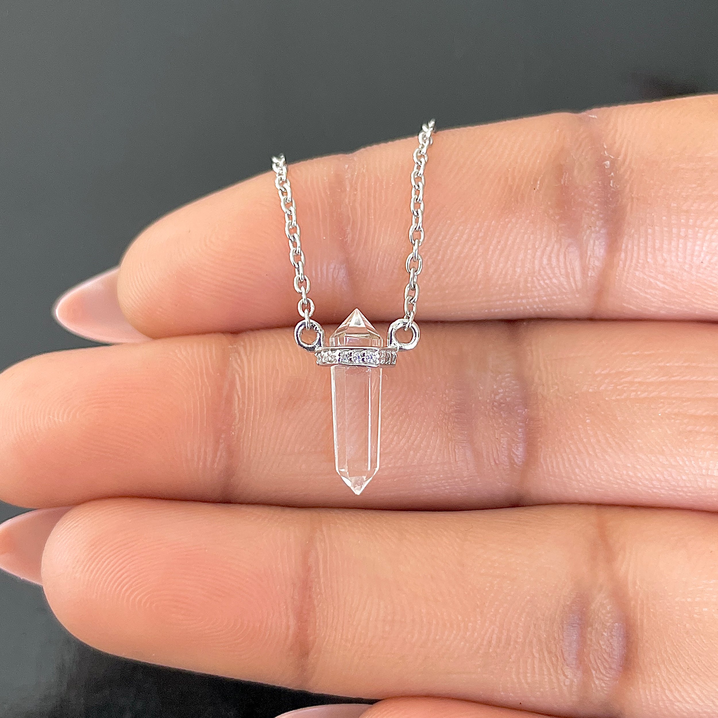 Crystal & White Topaz Pencil Necklace-(CST-RN-84.)