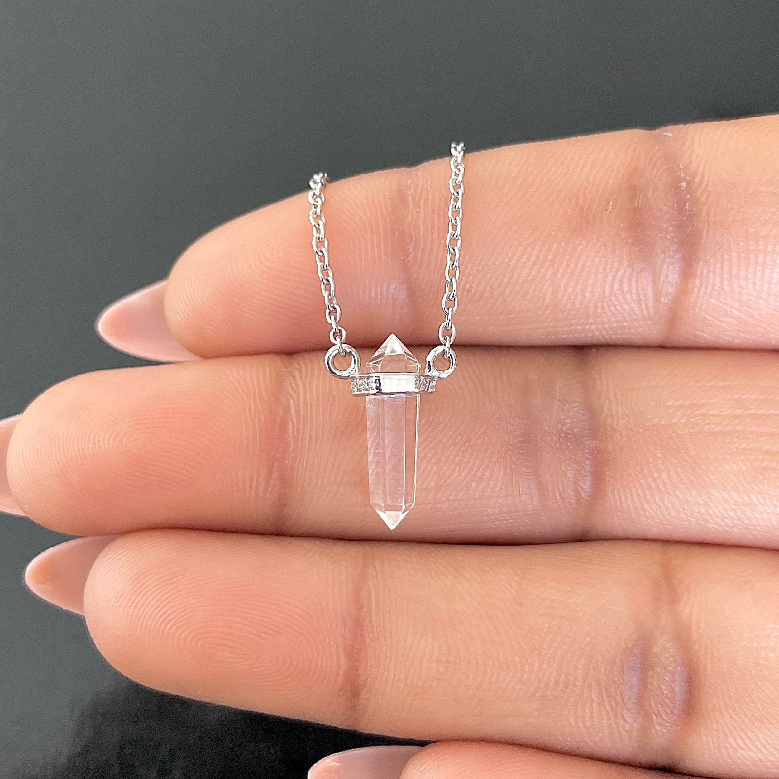Crystal & White Topaz Pencil Necklace-(CST-SN-84.)