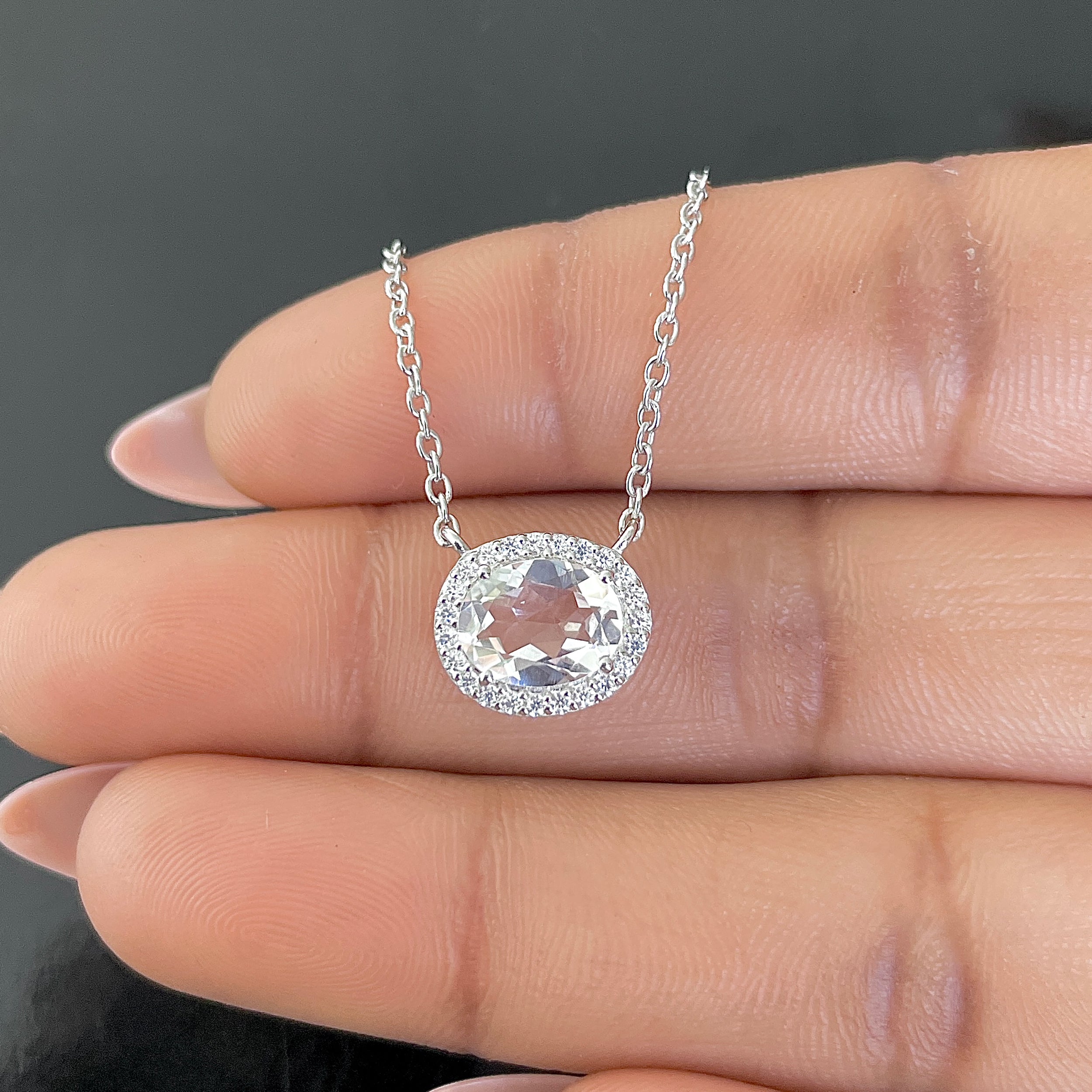 Crystal & White Topaz Necklace-(CST-RN-85.)