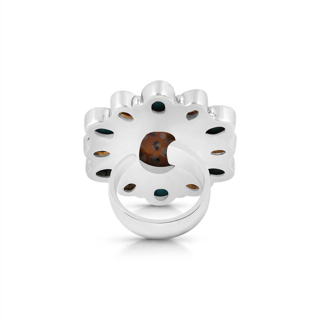 Deerfawn Jasper, Turquoise And Citrine Flower Adjustable Ring-(DFJ-FLR-8.)