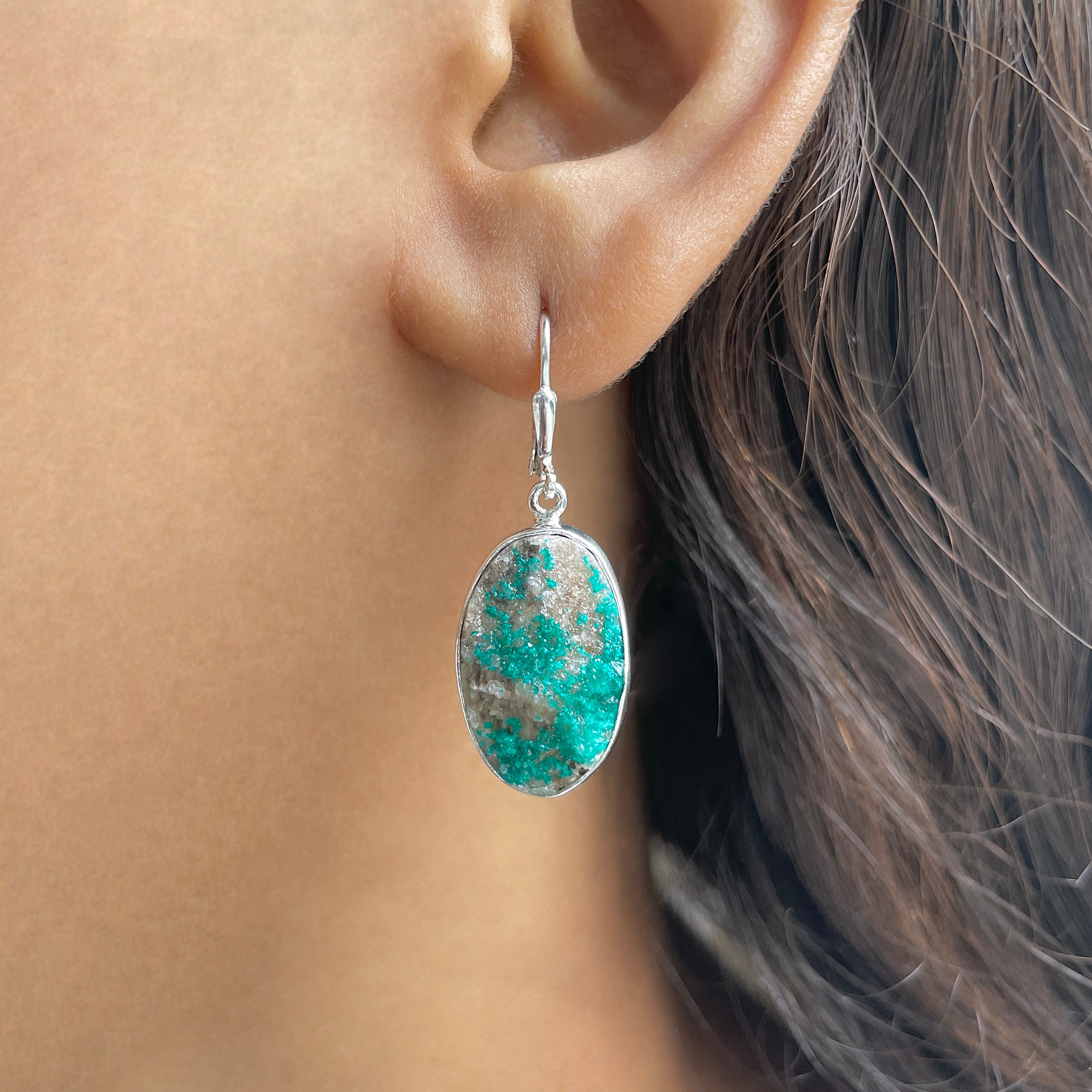Dioptase Druzy Earring-(DPT-E-15.)