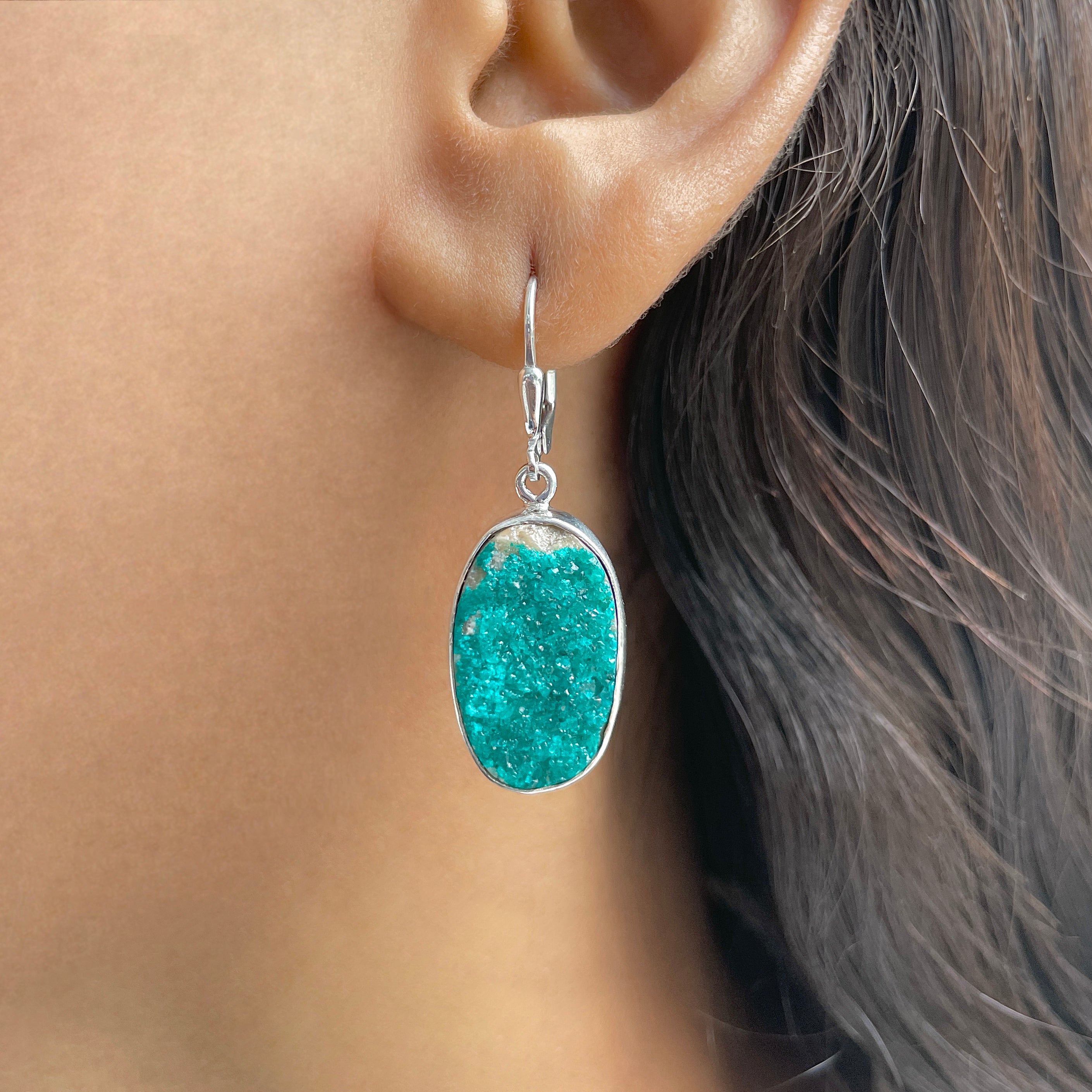 Dioptase Druzy Earring-(DPT-E-25.)