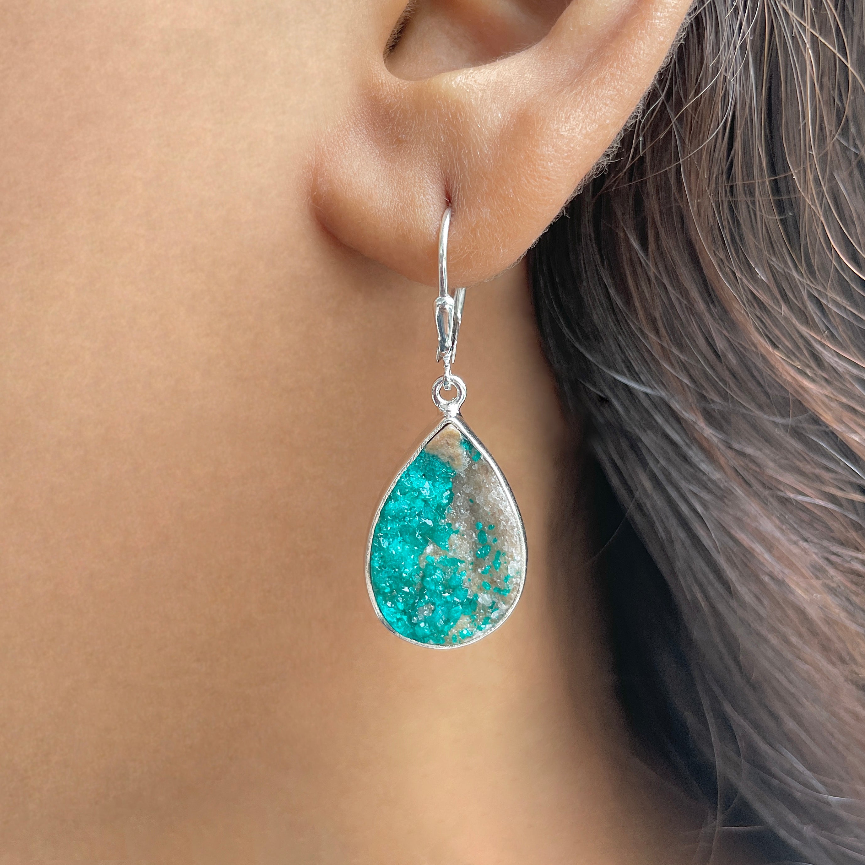 Dioptase Druzy Earring-(DPT-E-6.)