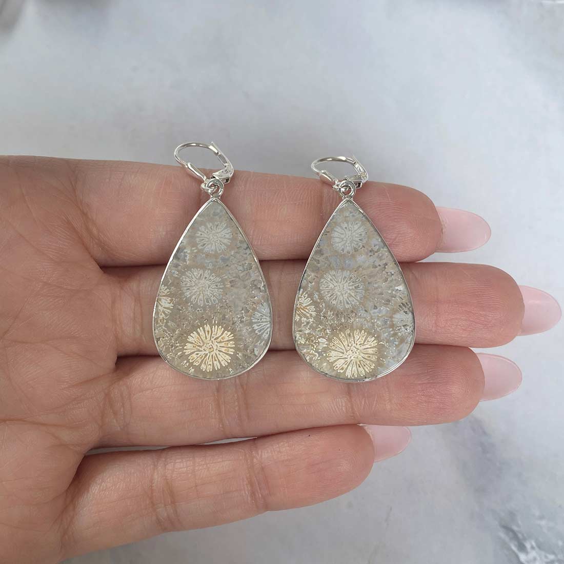 Fossilized Coral Earring-(FSC-E-7.)