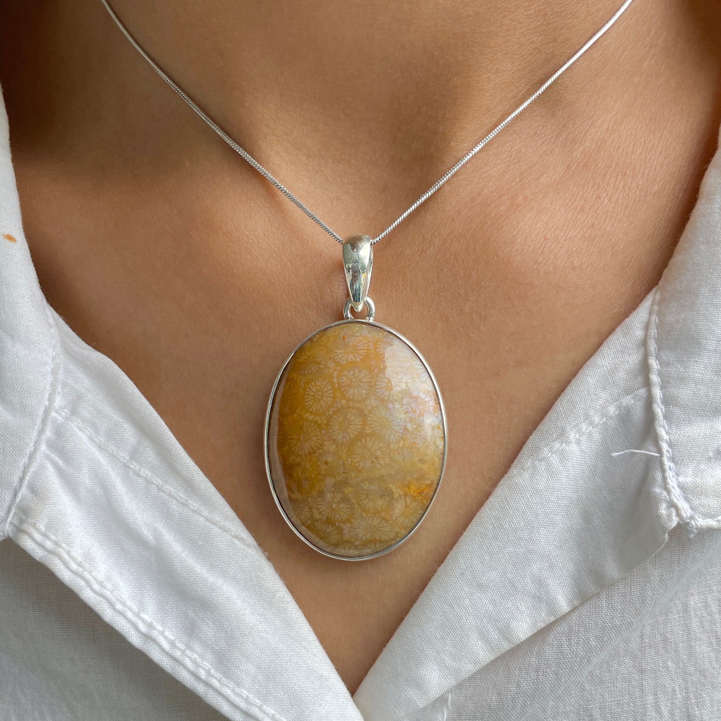 Fossilized Coral Pendant-(FSC-P-34.)