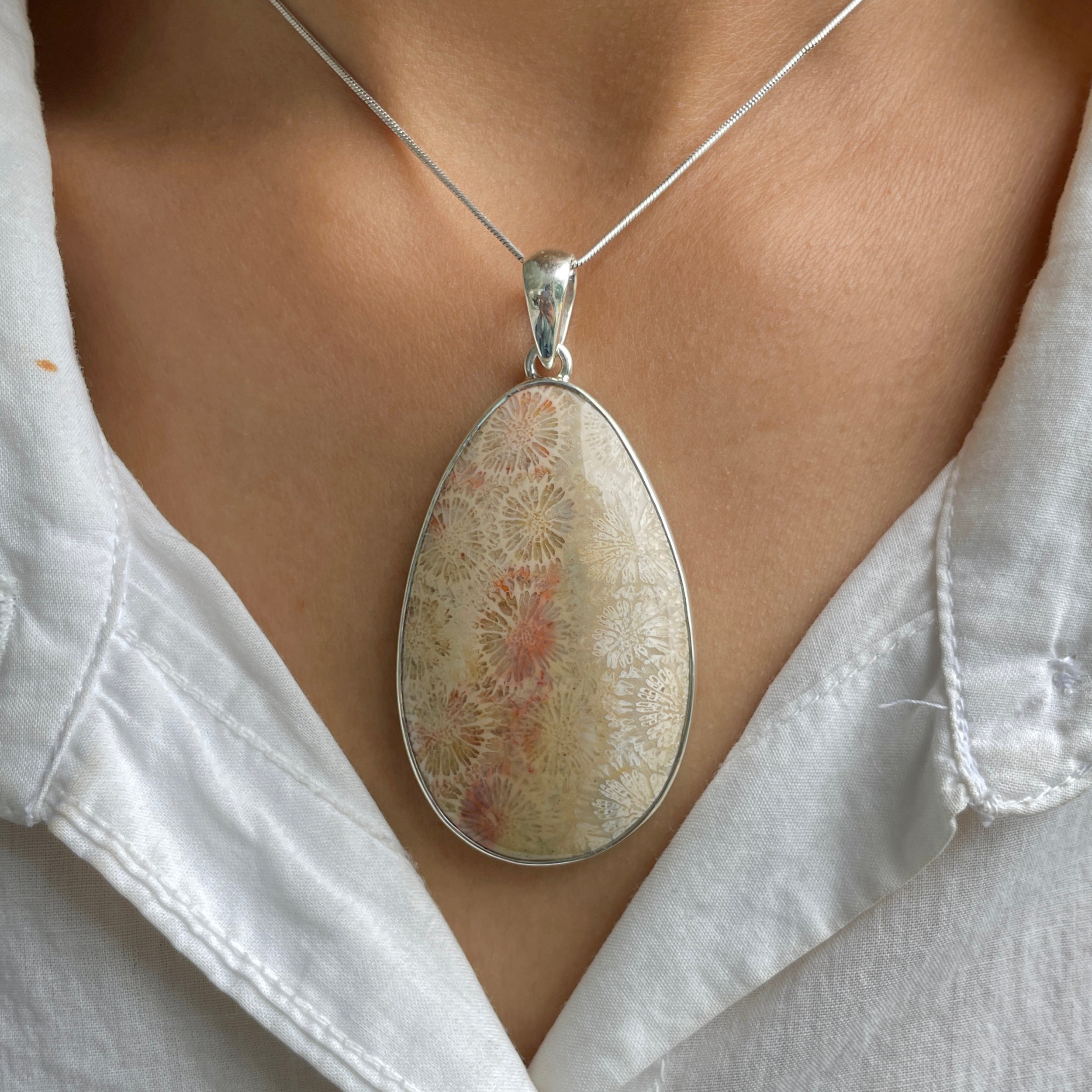 Fossilized Coral Pendant-(FSC-P-36.)