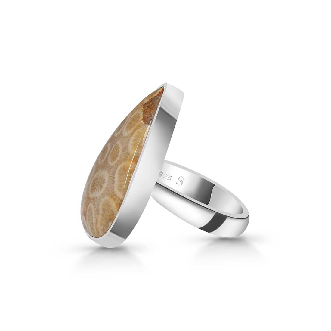Fossilized Coral Adjustable Ring-(FSC-R-15.)