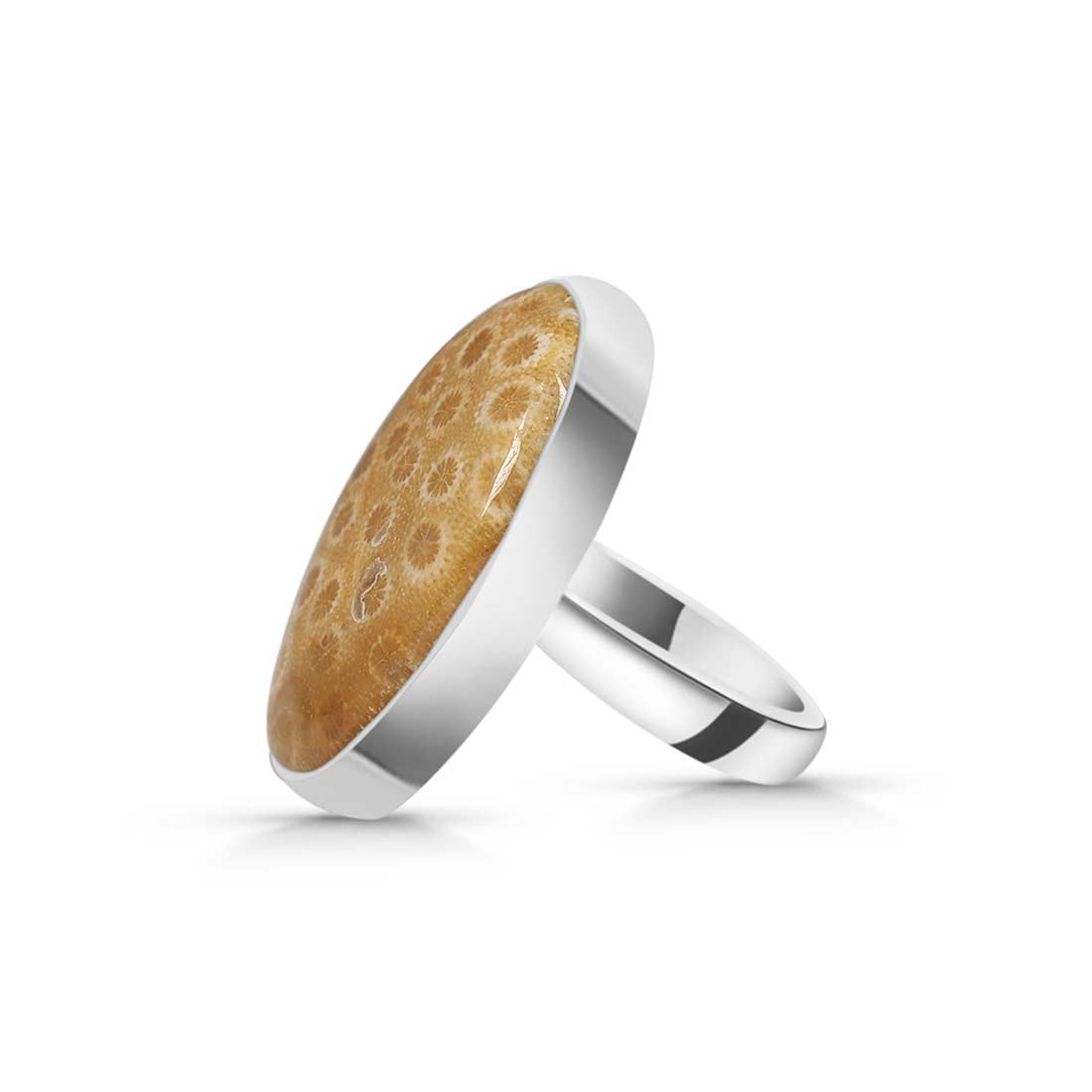 Fossilized Coral Adjustable Ring-(FSC-R-17.)