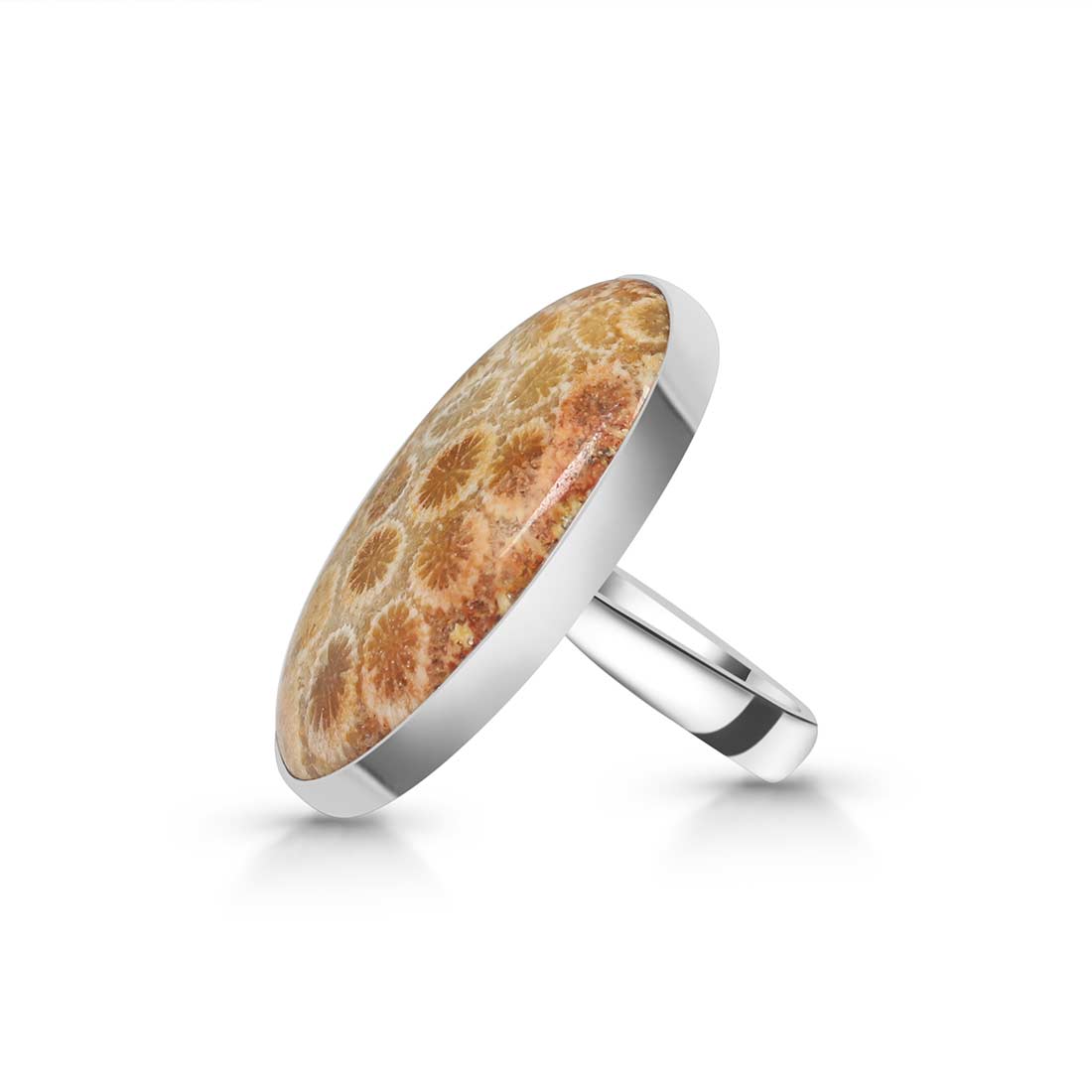 Fossilized Coral Adjustable Ring-(FSC-R-18.)
