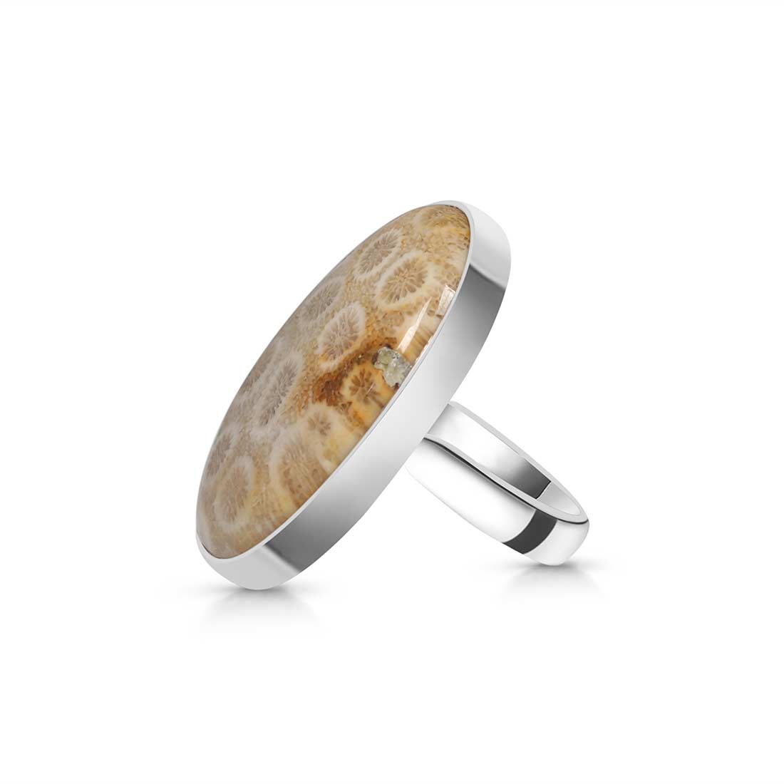 Fossilized Coral Adjustable Ring-(FSC-R-25.)