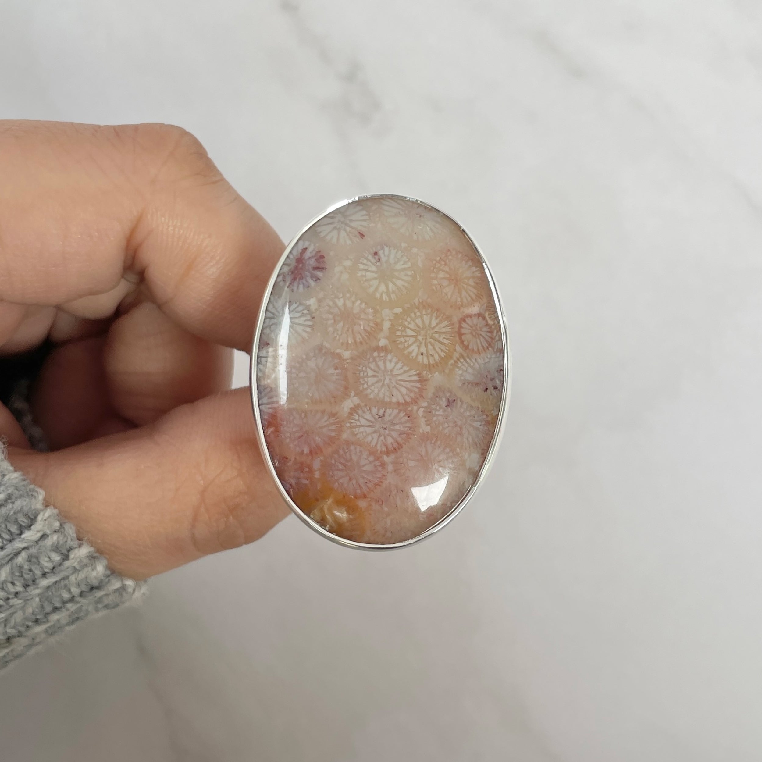 Fossilized Coral Adjustable Ring-(FSC-R-37.)