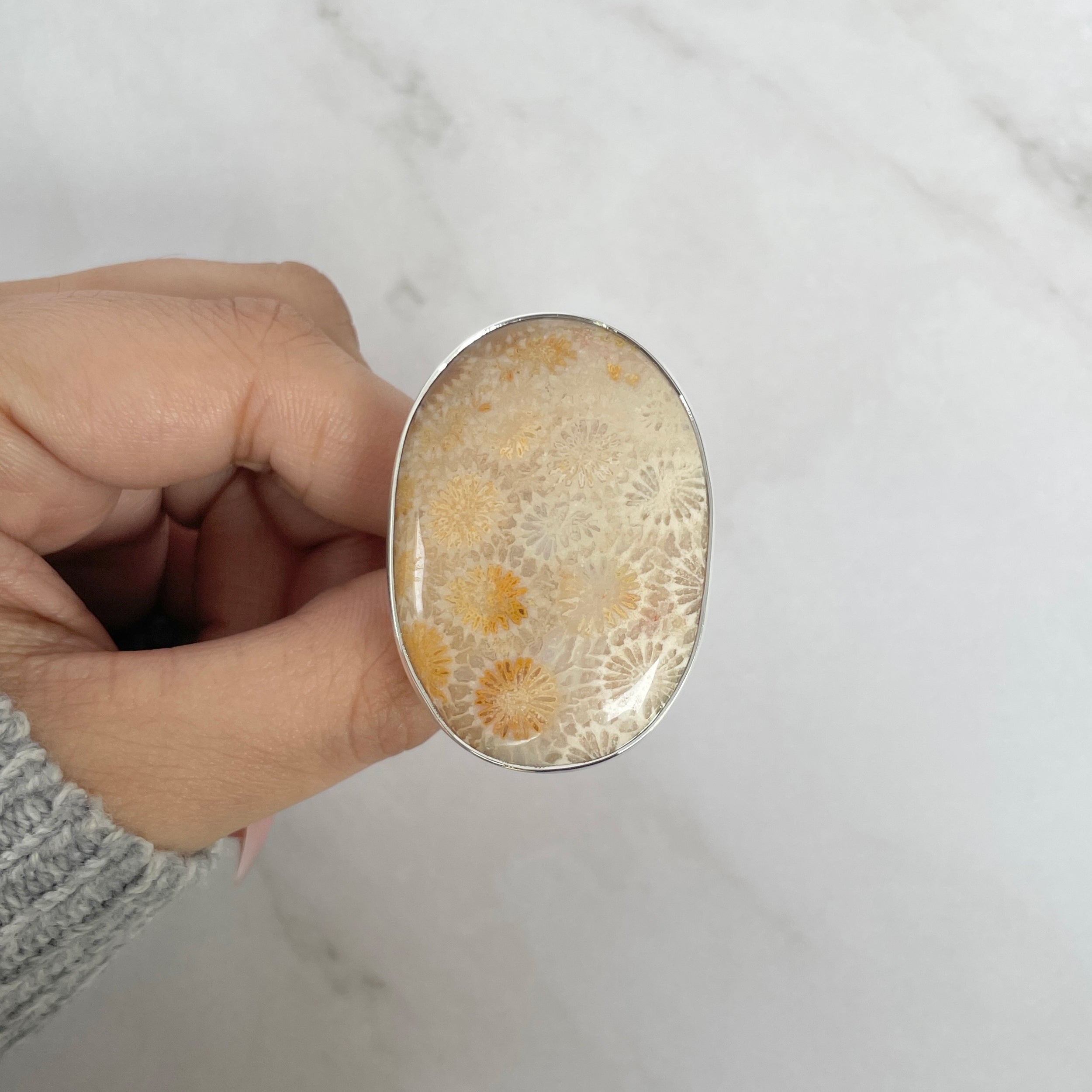 Fossilized Coral Adjustable Ring-(FSC-R-38.)