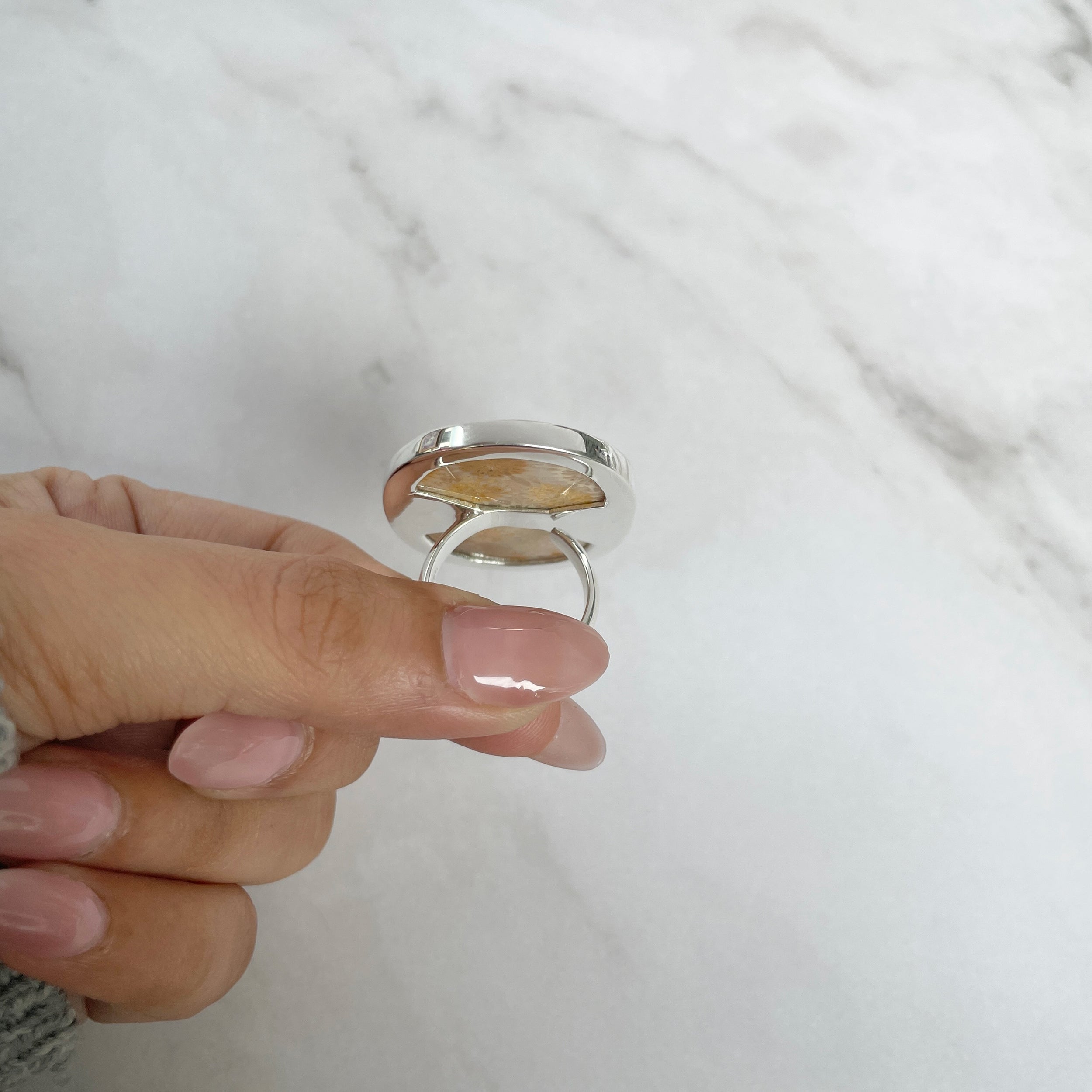 Fossilized Coral Adjustable Ring-(FSC-R-38.)