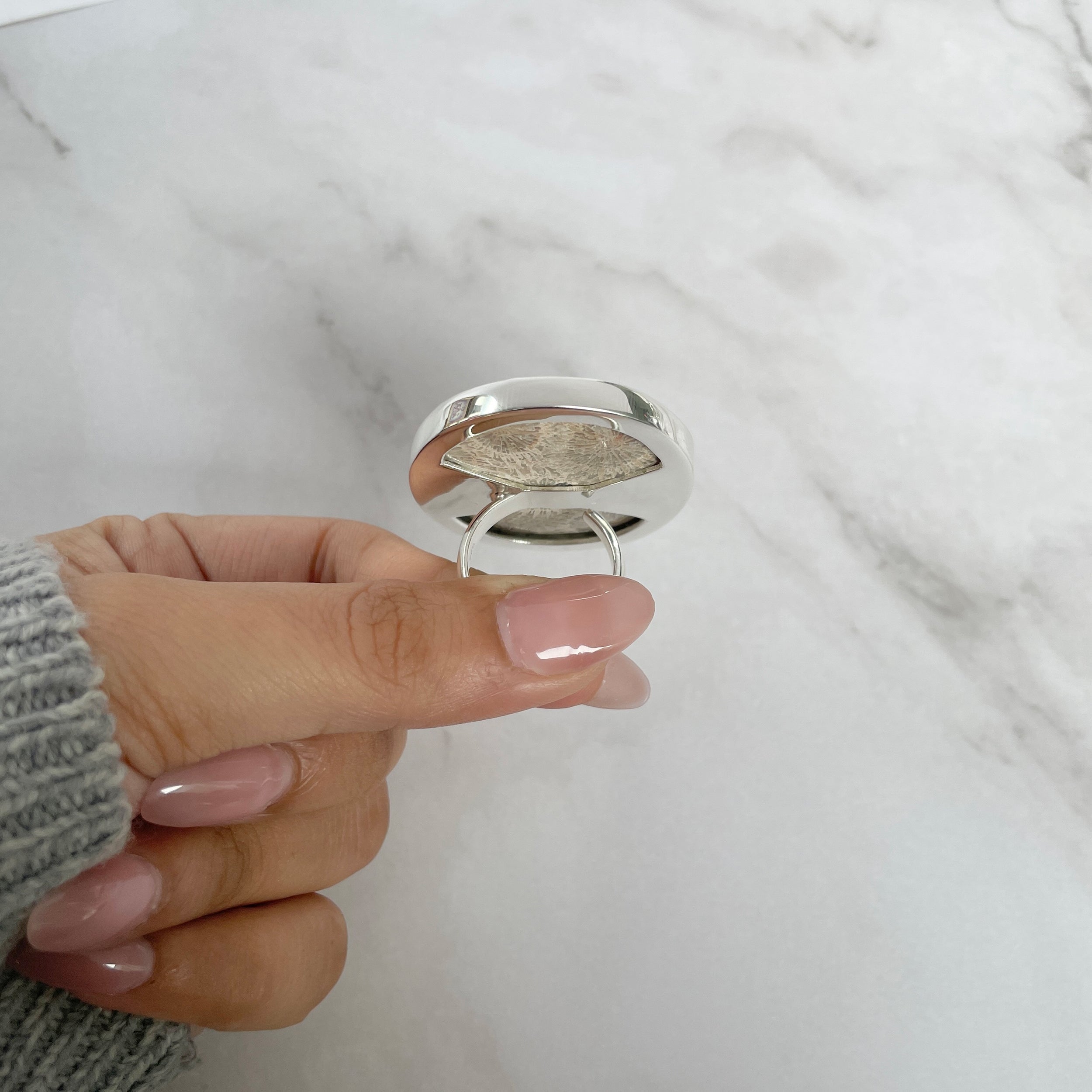 Fossilized Coral Adjustable Ring-(FSC-R-39.)