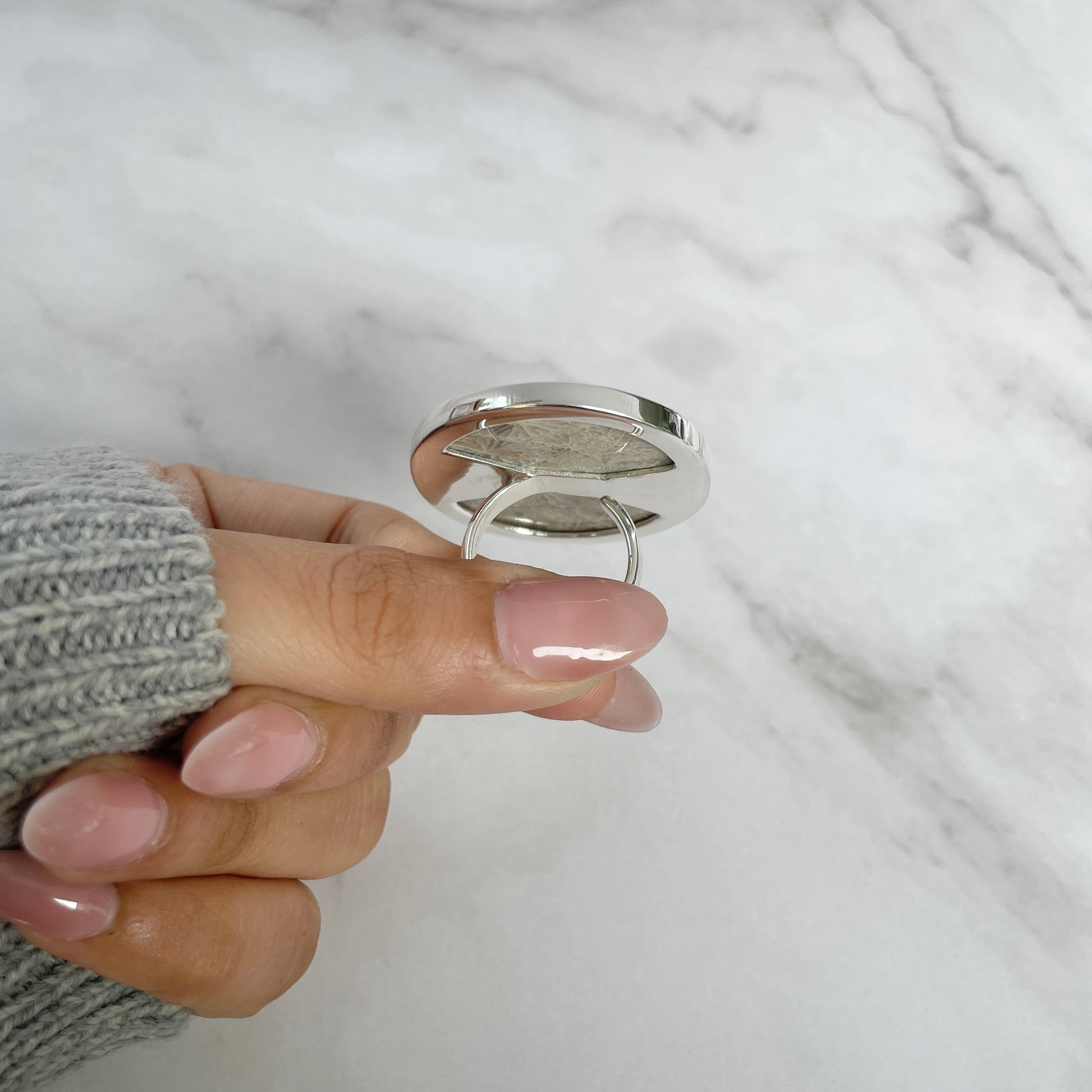 Fossilized Coral Adjustable Ring-(FSC-R-40.)