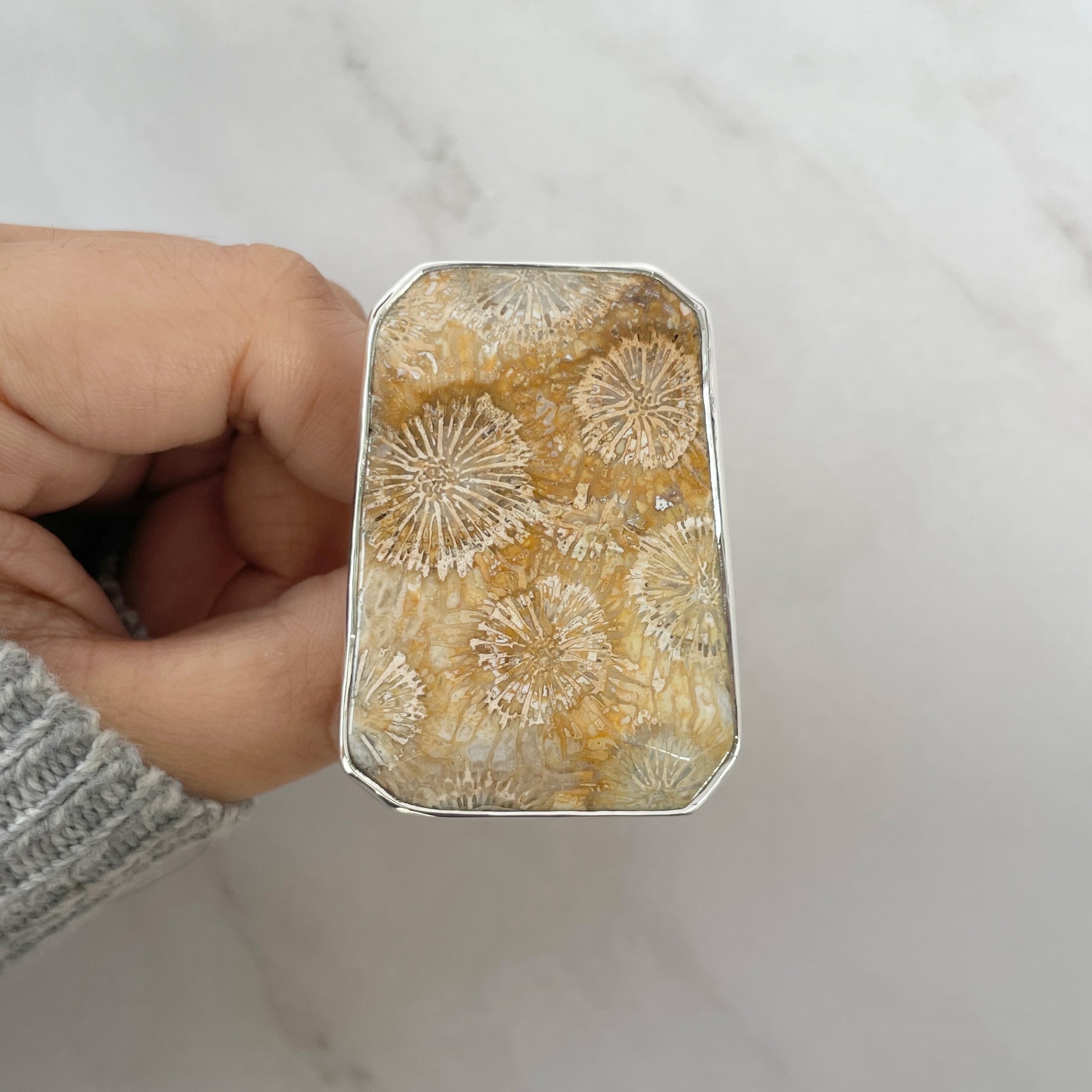 Fossilized Coral Adjustable Ring-(FSC-R-41.)