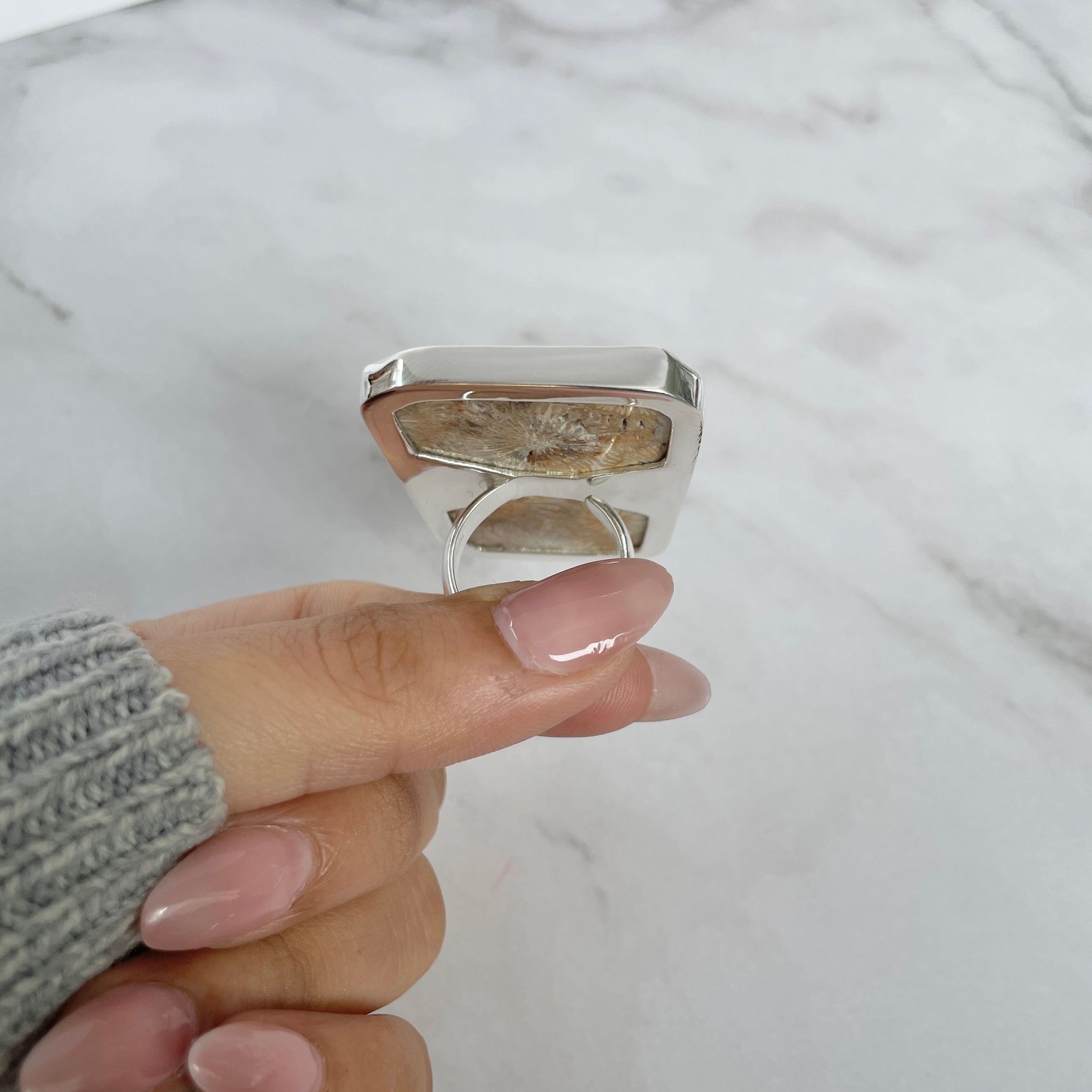 Fossilized Coral Adjustable Ring-(FSC-R-41.)