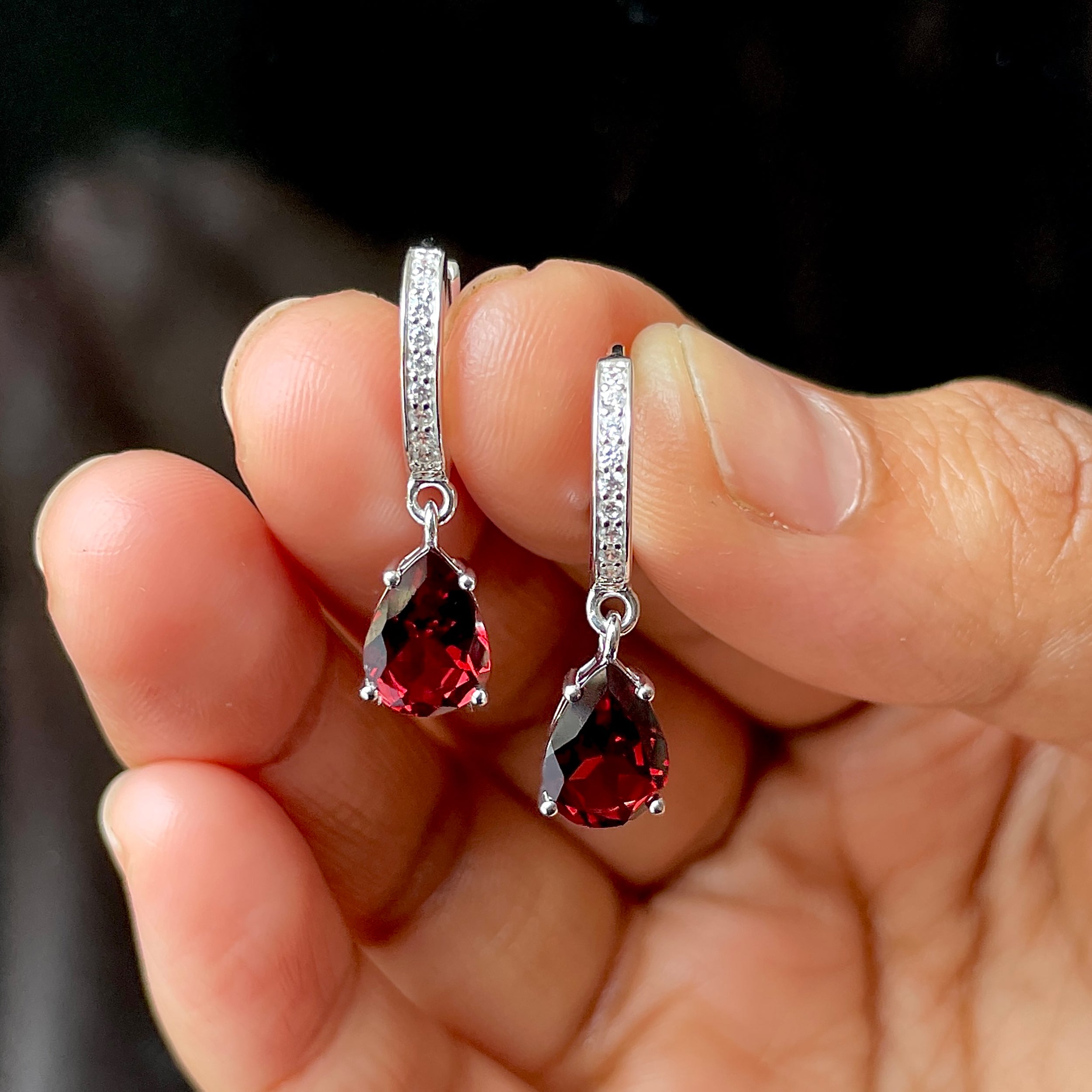 Garnet Hoop Earrings-(GAR-SE-1223.)