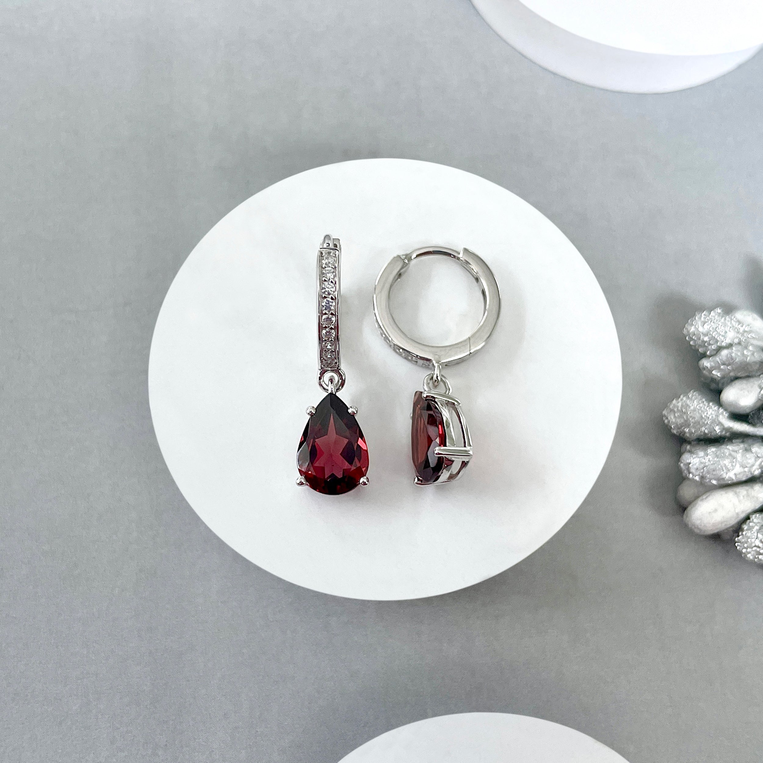 Garnet Hoop Earrings-(GAR-SE-1223.)