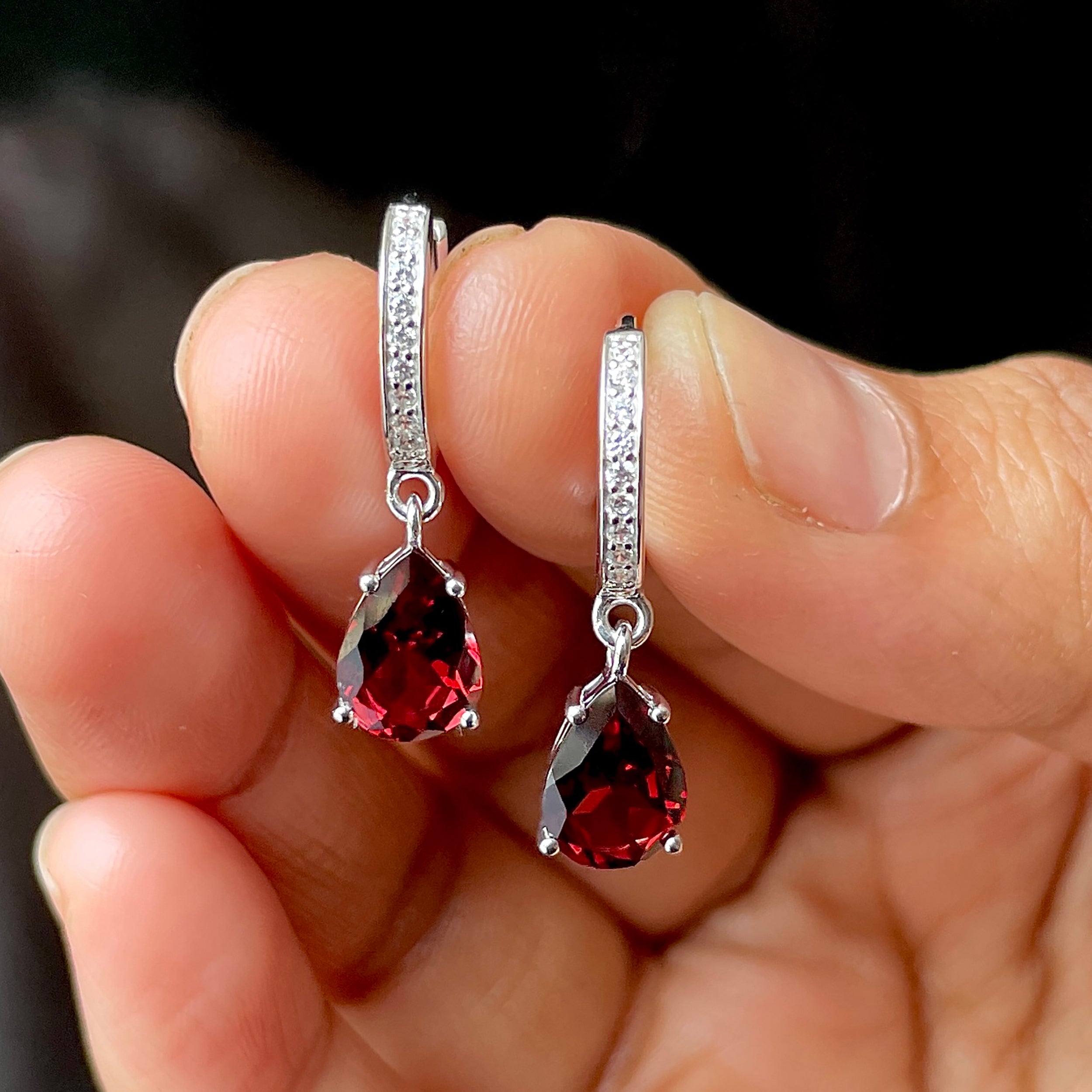 Garnet Hoop Earrings-(GAR-SE-1223.)