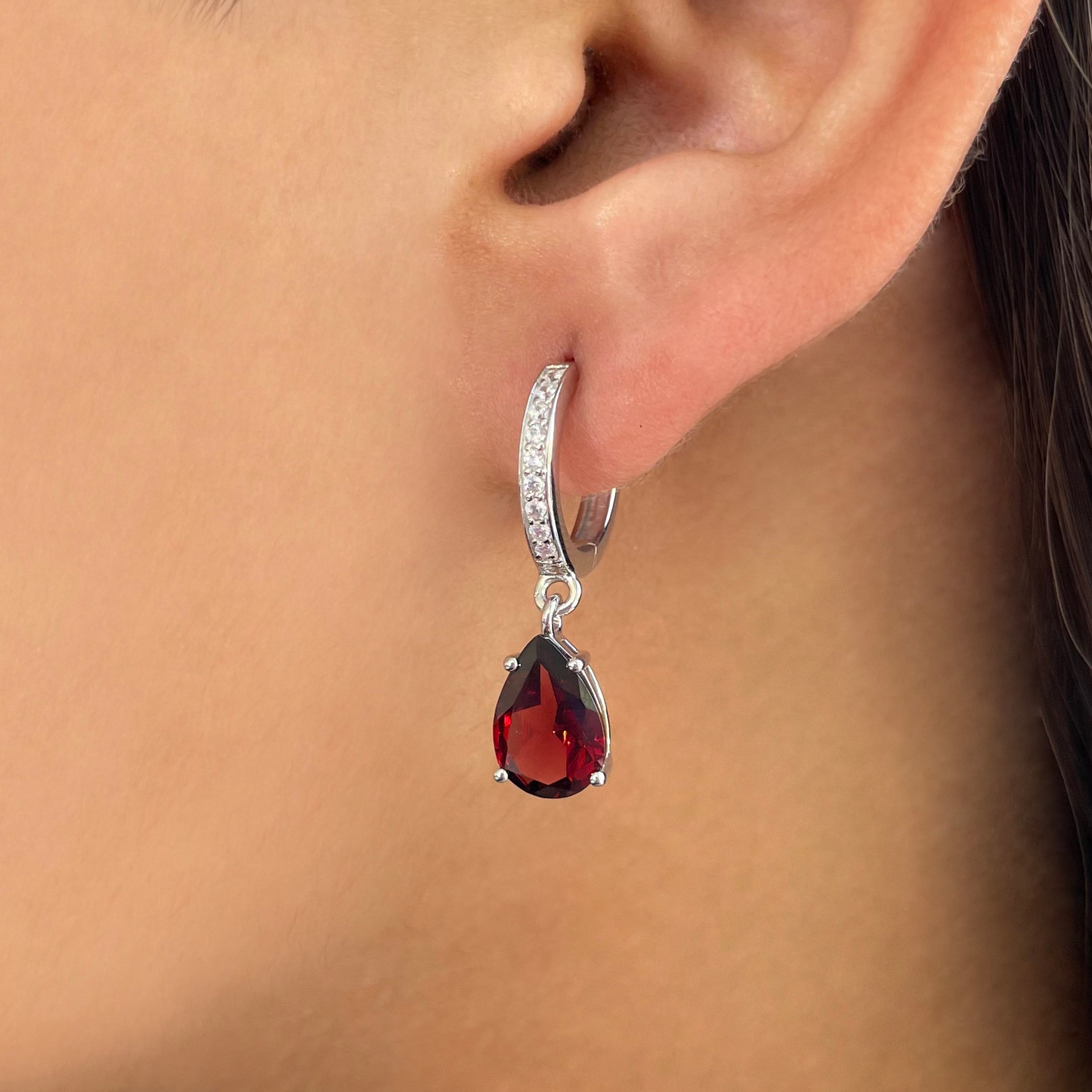 Garnet Hoop Earrings-(GAR-SE-1223.)
