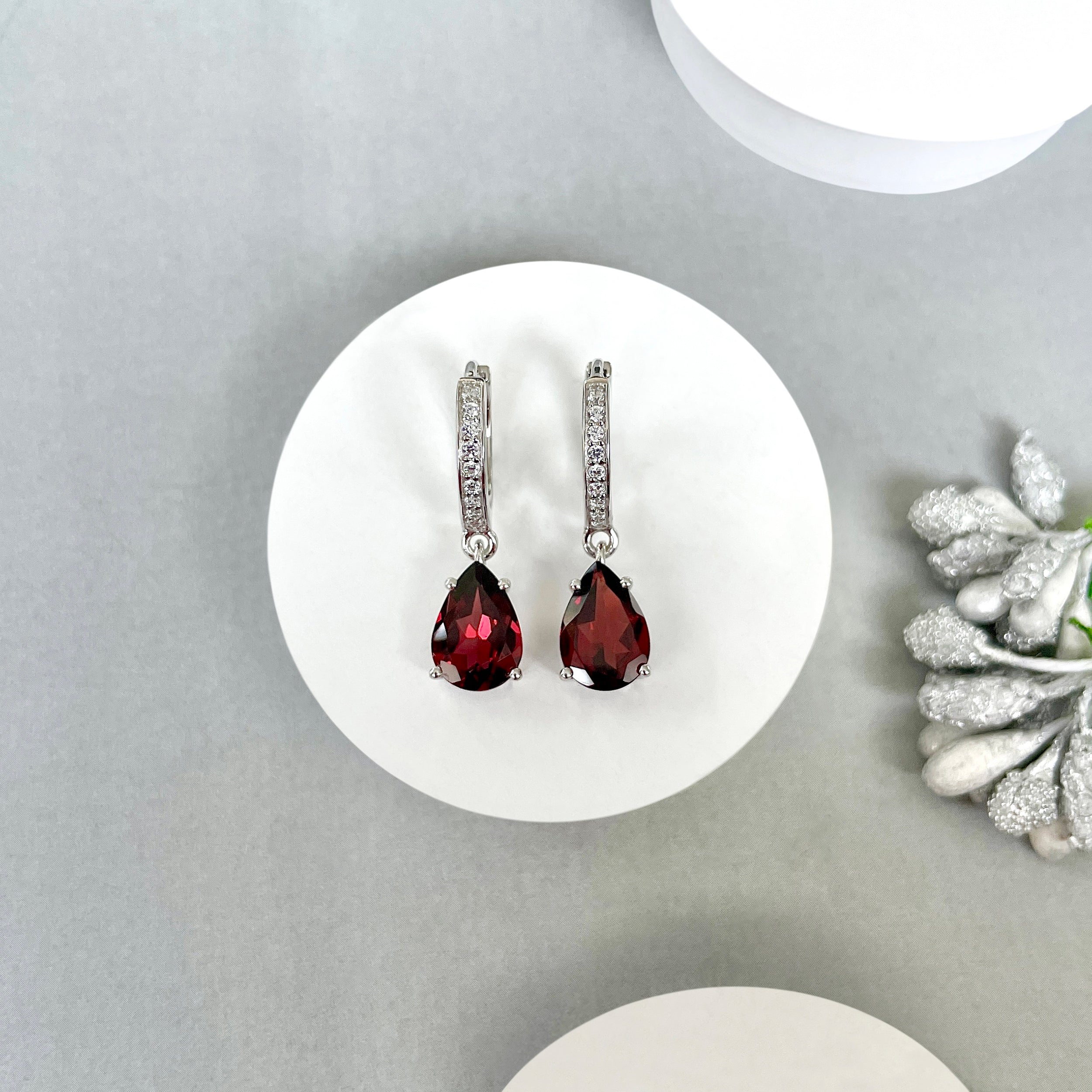 Garnet Hoop Earrings-(GAR-SE-1223.)
