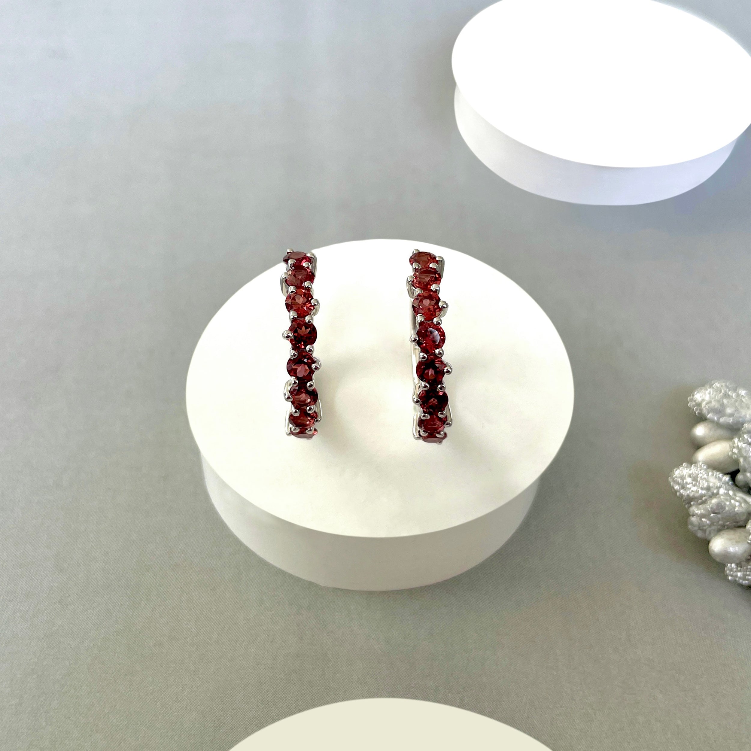 Garnet Hoop Earrings-(GAR-SE-1276.)
