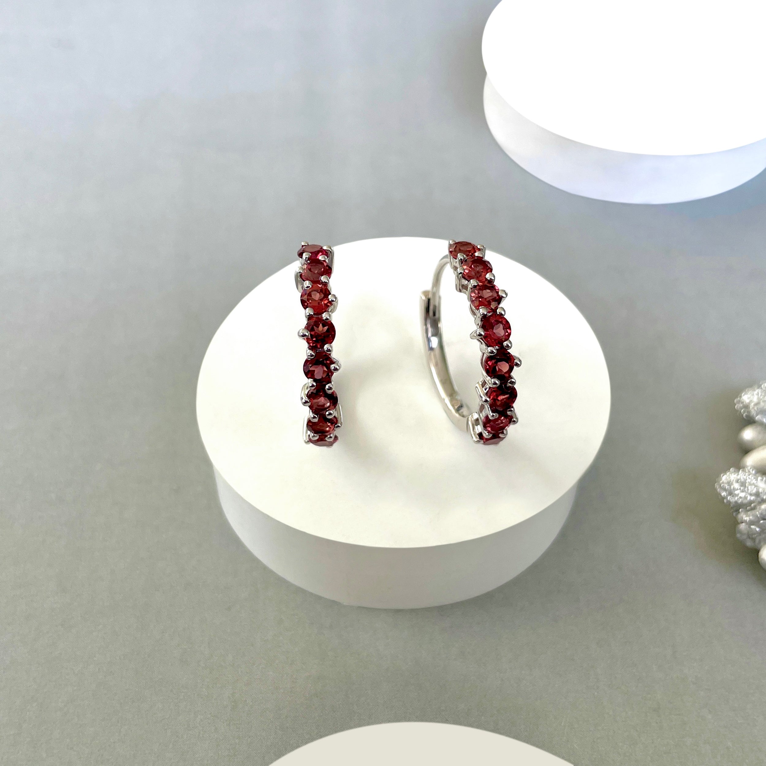 Garnet Hoop Earrings-(GAR-SE-1276.)