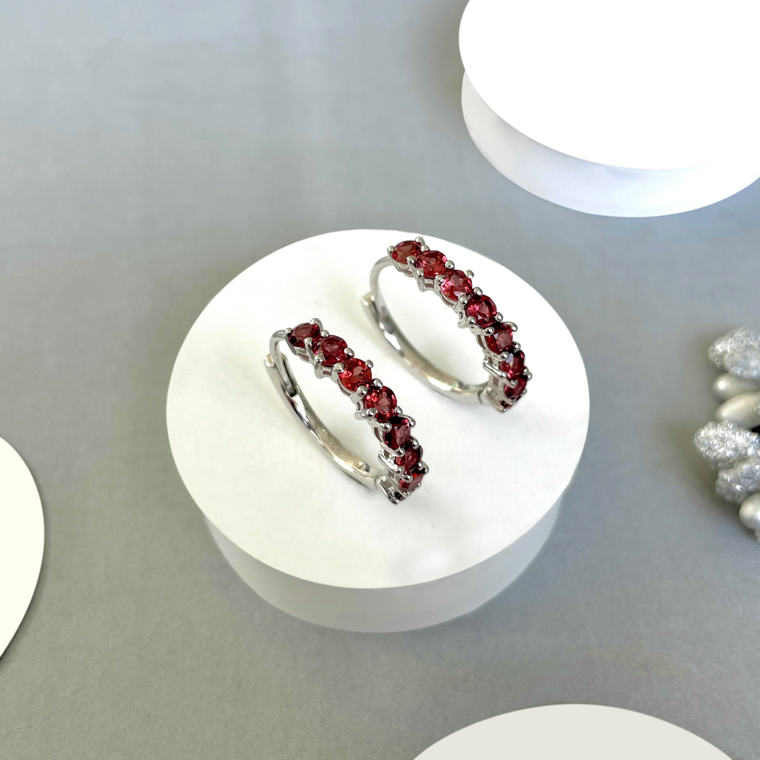 Garnet Hoop Earrings-(GAR-SE-1276.)