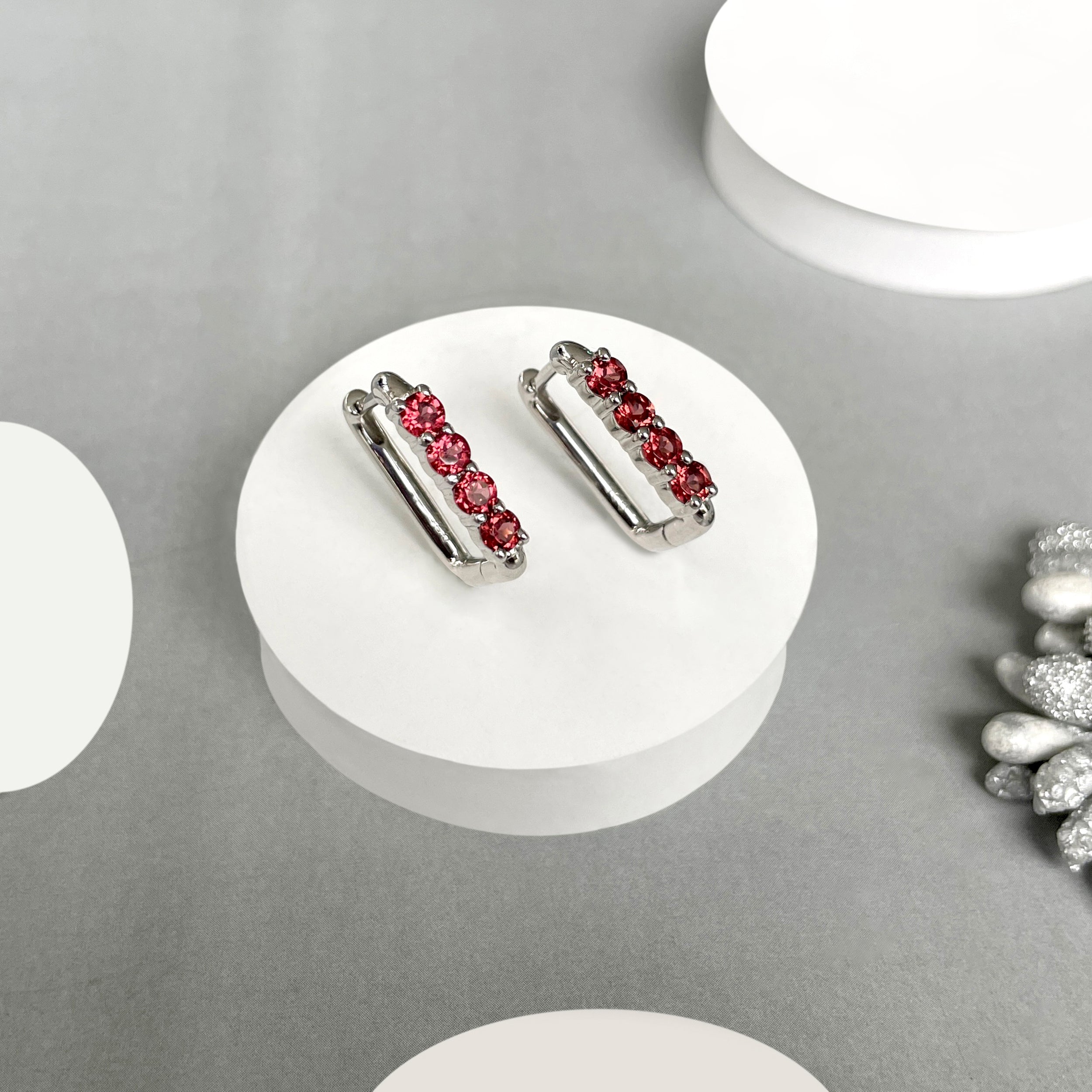 Garnet Hoop Earrings-(GAR-SE-1281.)