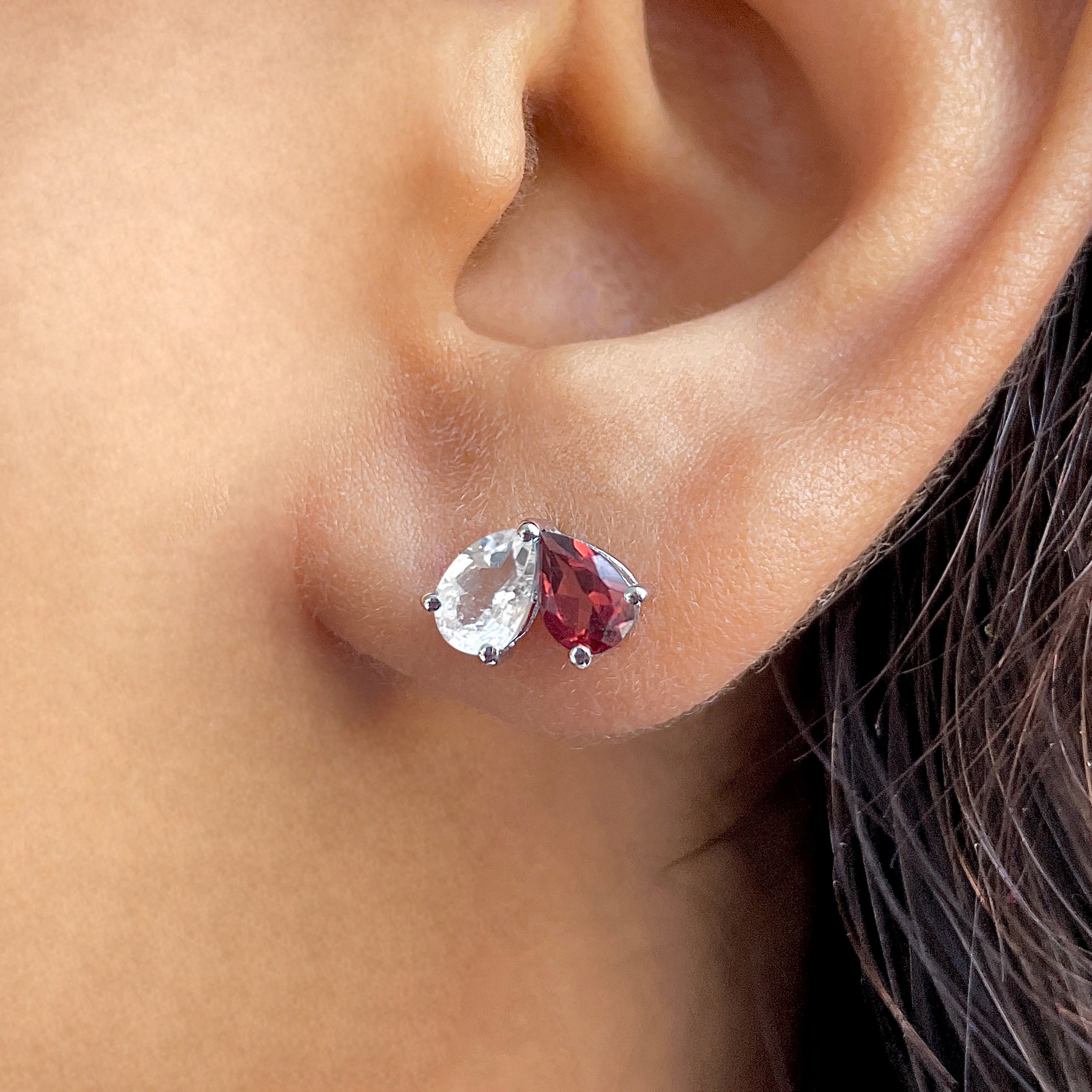 Garnet & White Topaz Earring-(GAR-SE-1795.)