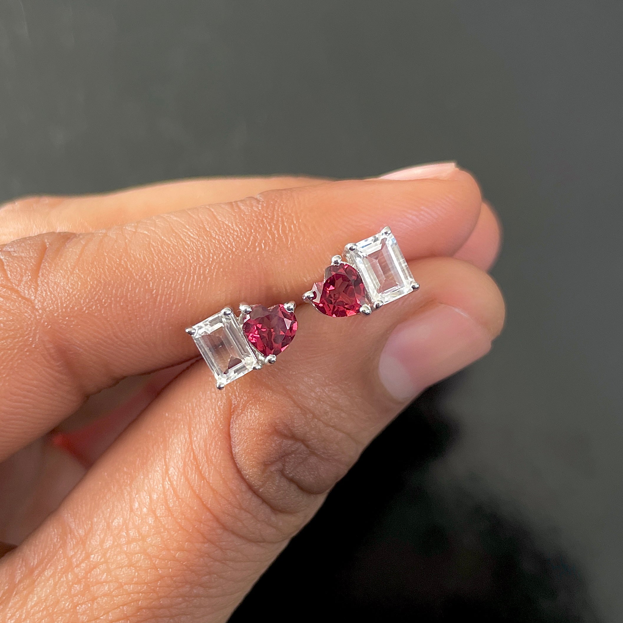 Garnet & White Topaz Earring-(GAR-SE-1798.)