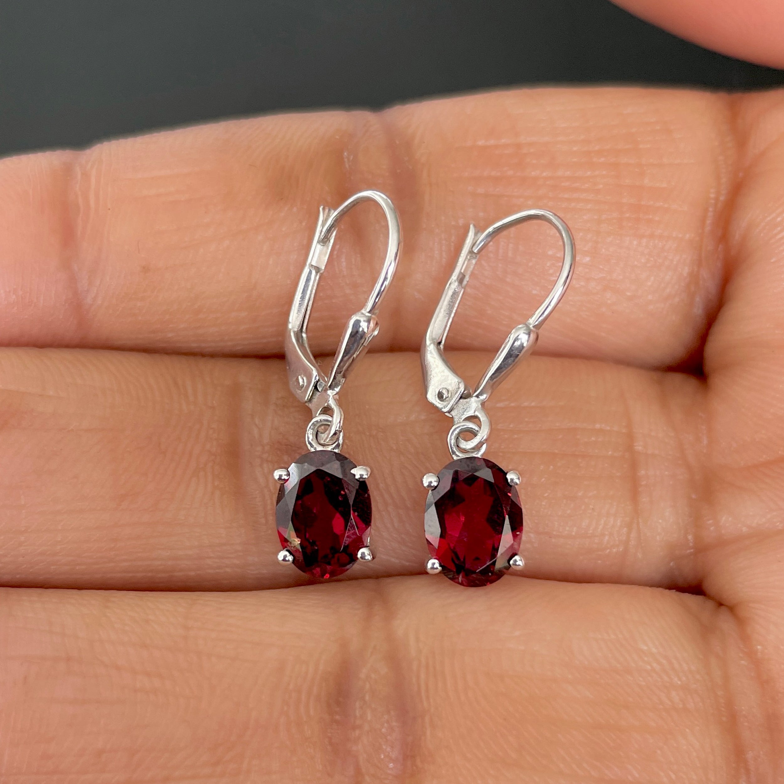 Garnet Leverback Earrings-(GAR-SE-673.)