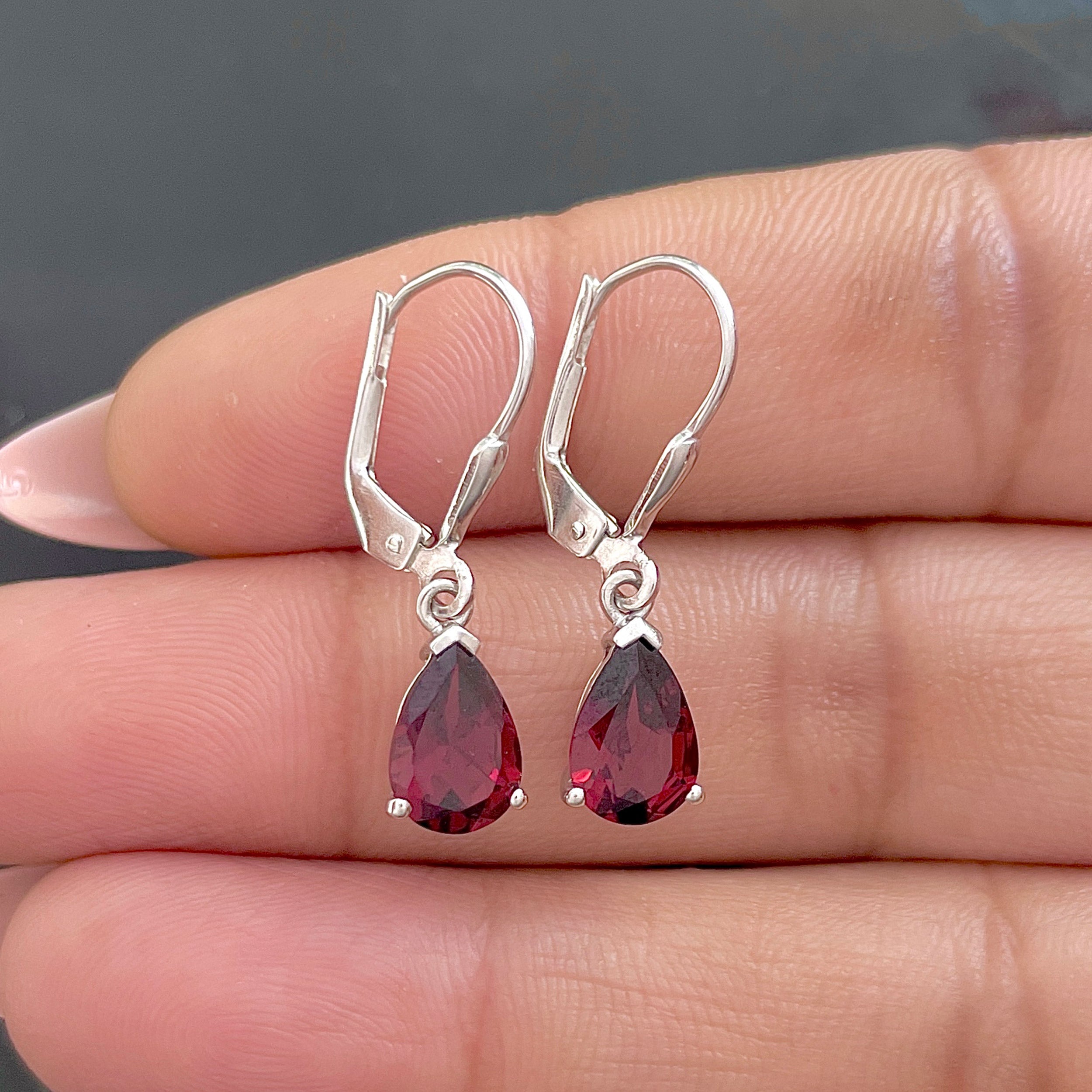 Garnet Leverback Earring-(GAR-SE-677.)