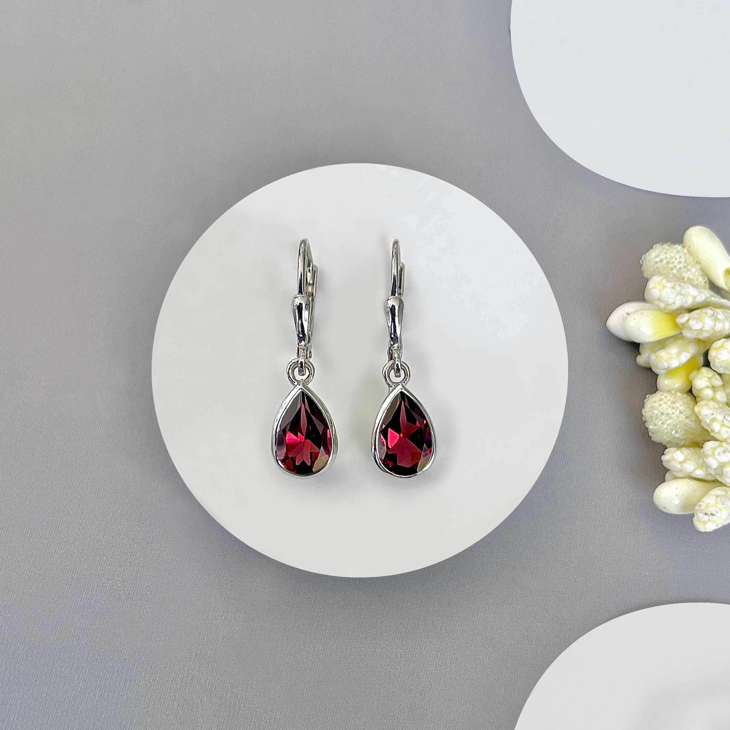 Garnet Leverback Earring-(GAR-SE-679.)