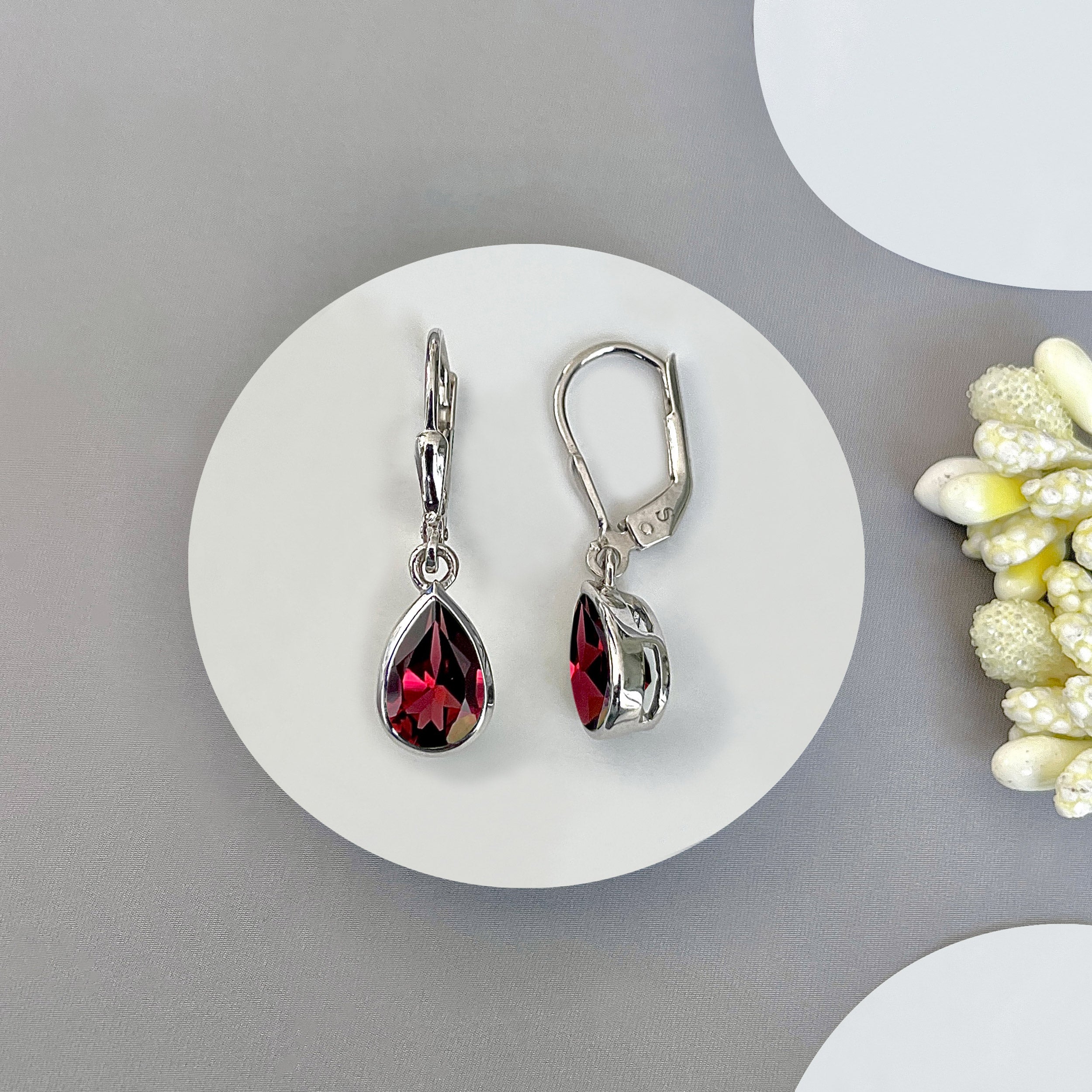 Garnet Leverback Earring-(GAR-SE-679.)
