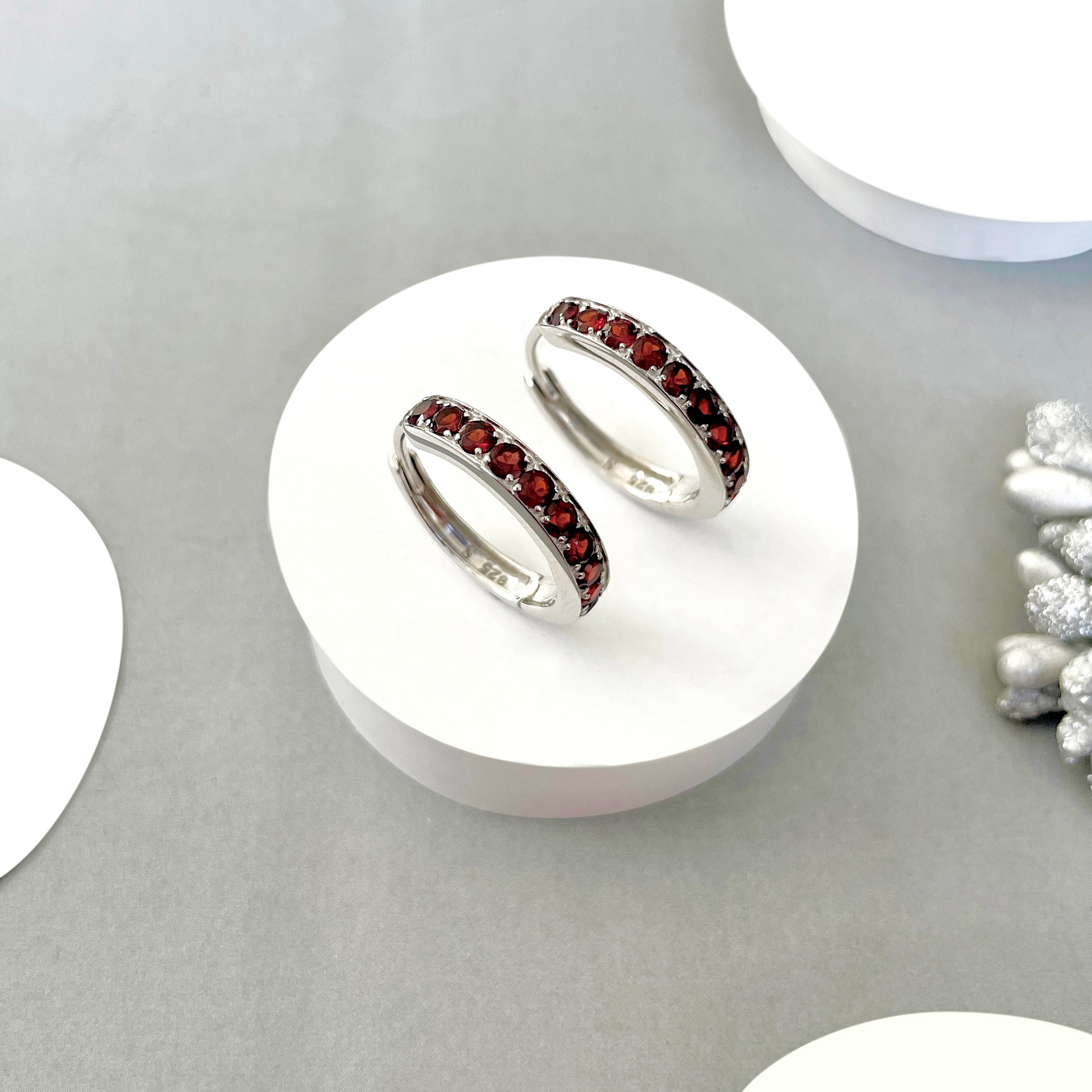 Garnet Hoop Earring-(GAR-SE-970.)