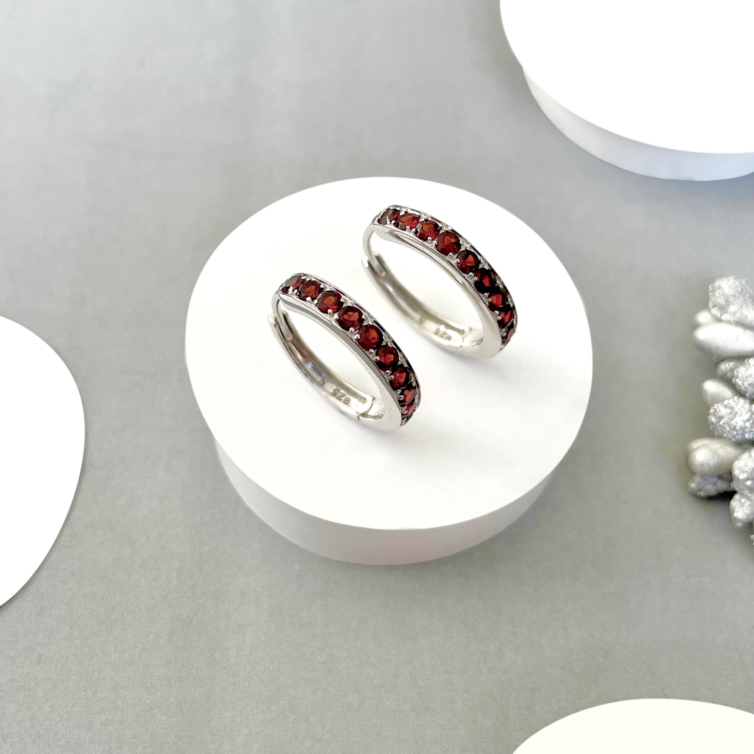 Garnet Hoop Earring-(GAR-SE-970.)