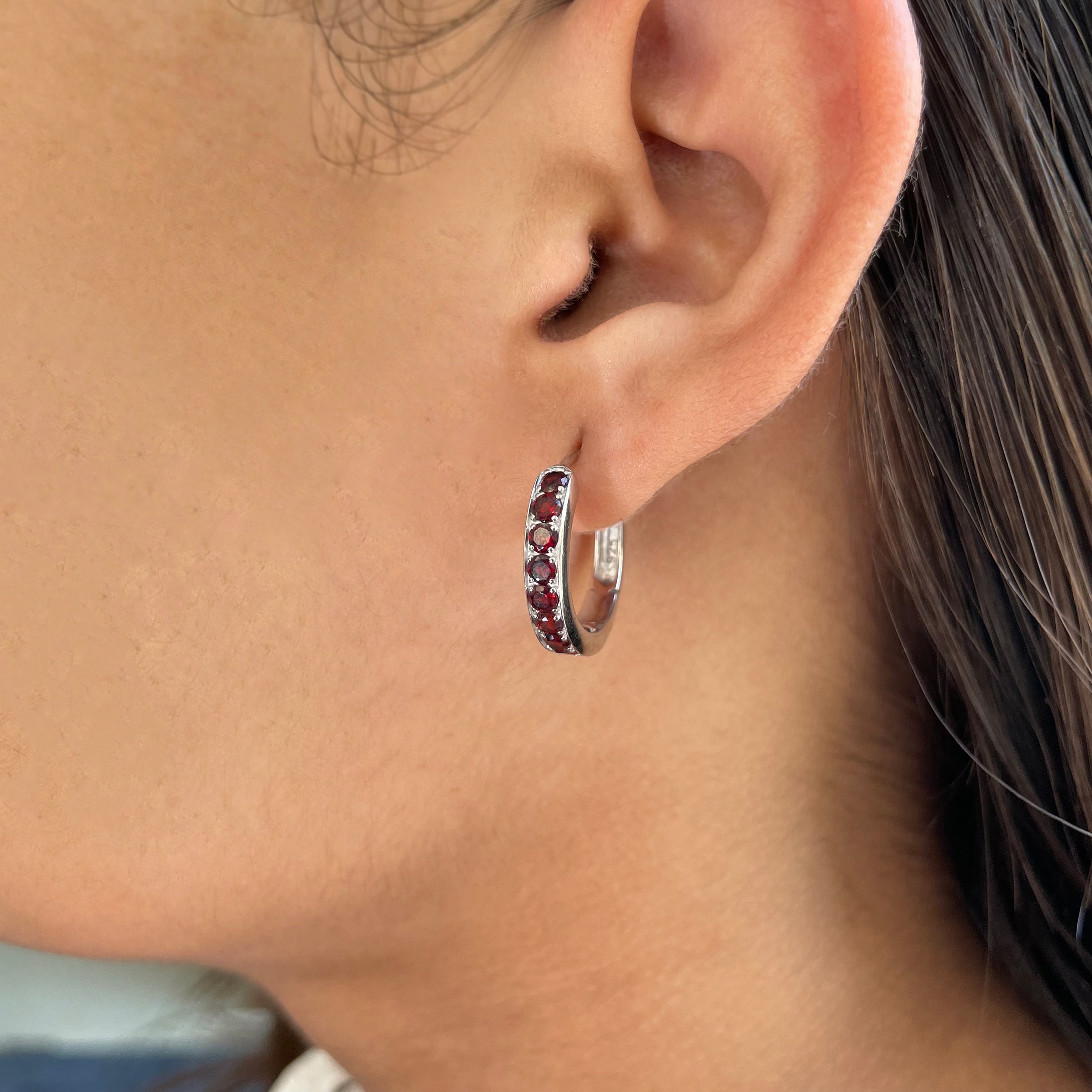 Garnet Hoop Earring-(GAR-SE-970.)