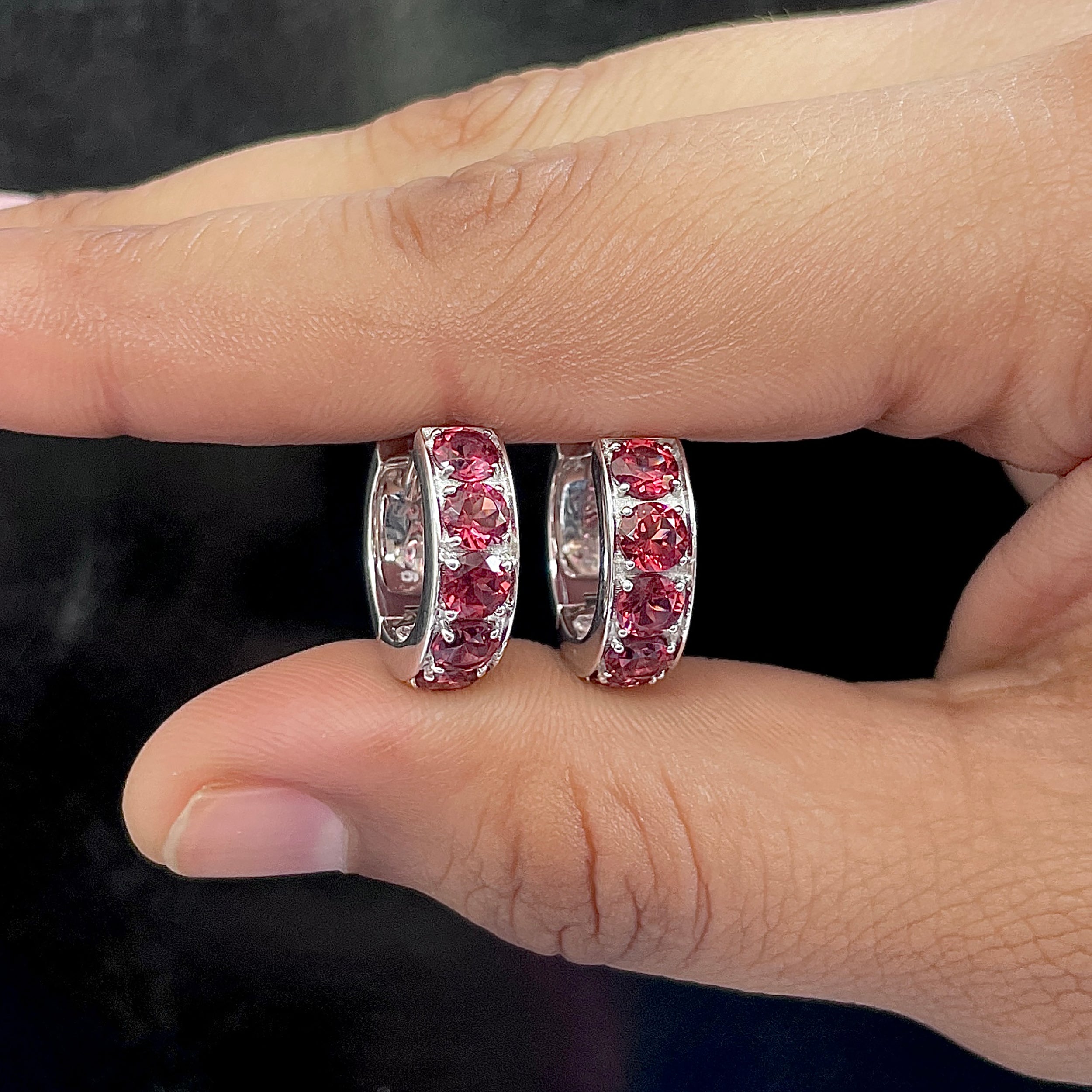 Garnet Hoop Earrings-(GAR-SE-973.)